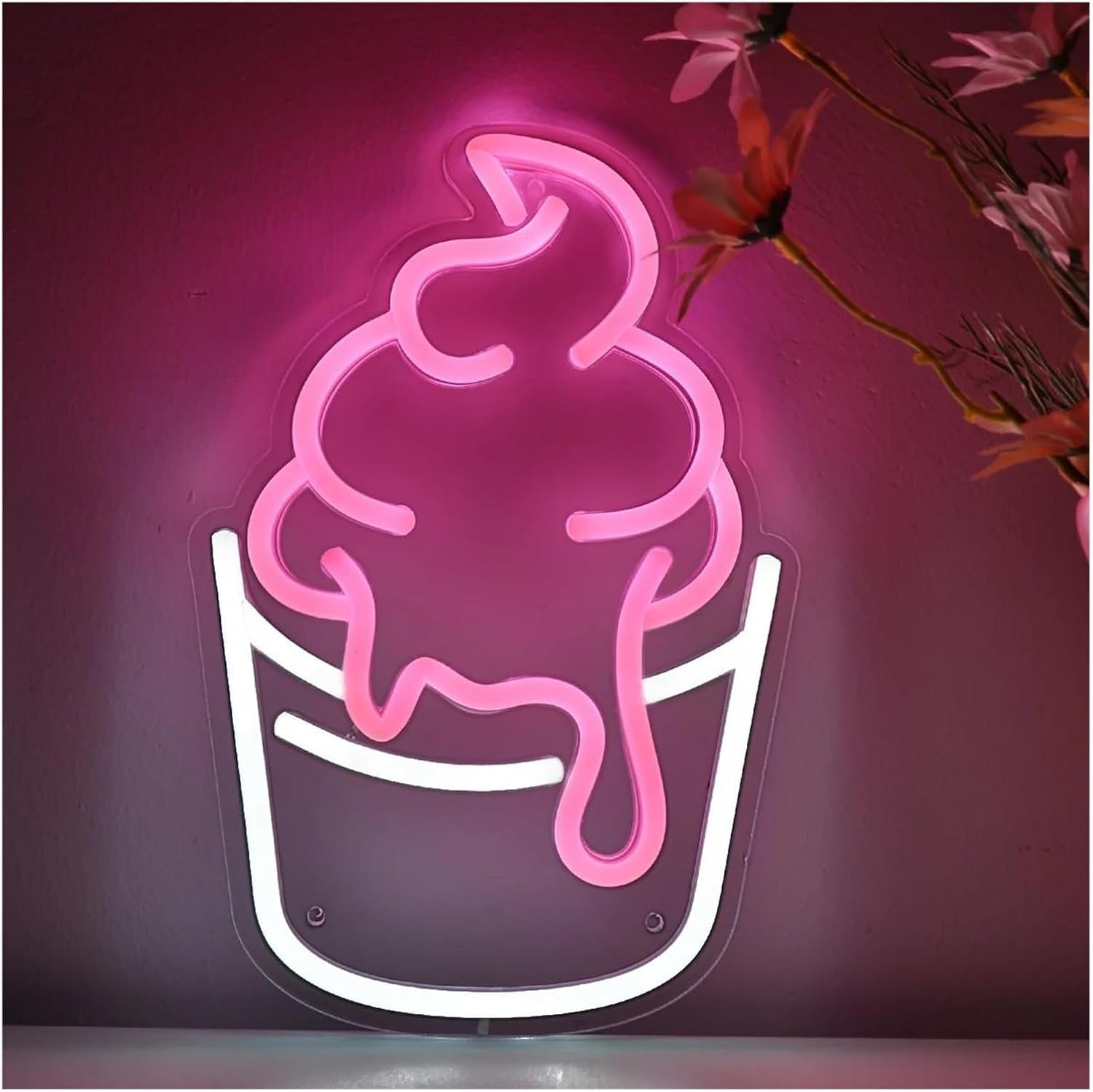 Zynther Neon lamp for Neon Sign Melting Ice Cream Cup Shaped Wall for for Restaurant Pub Club 17.1cm×25.6cm