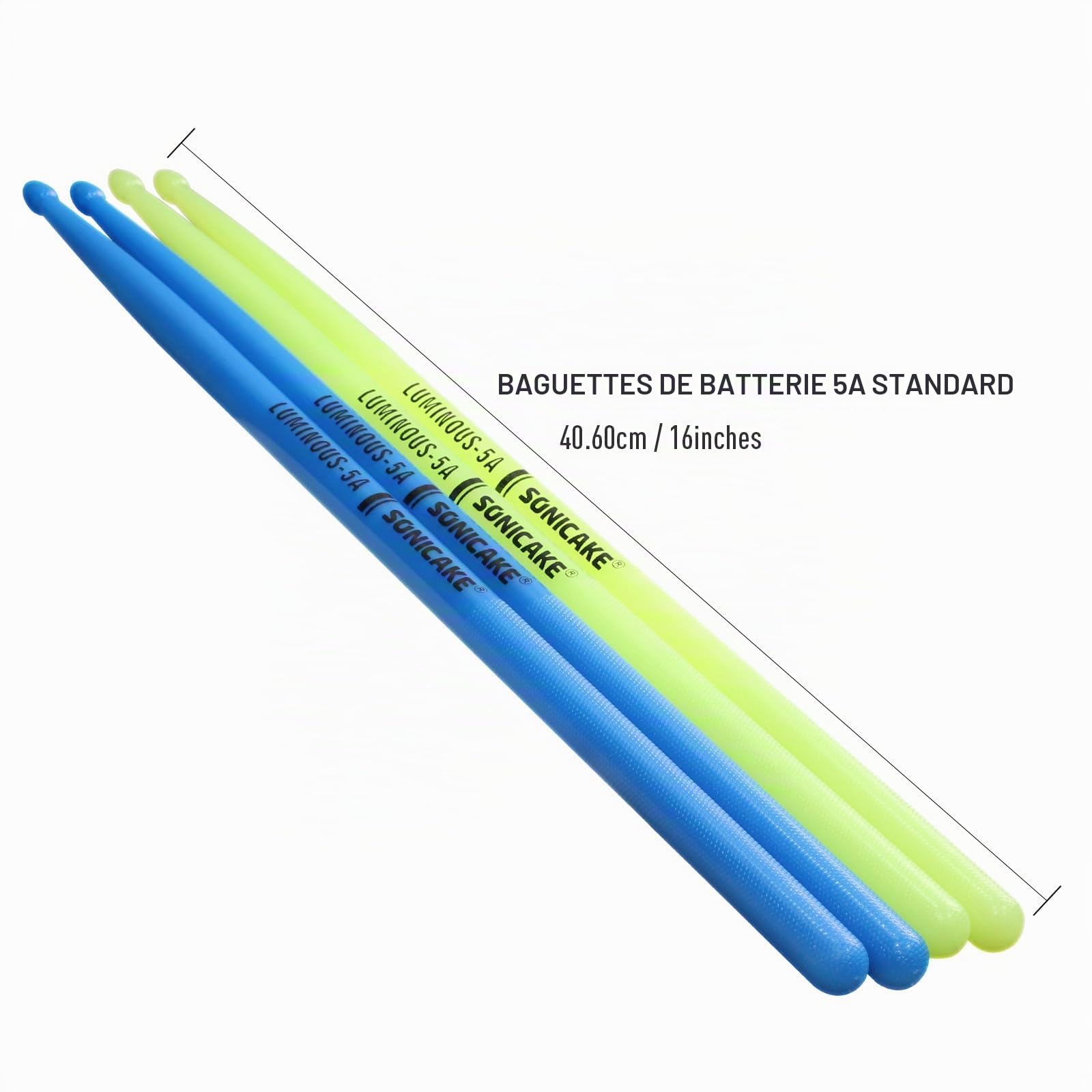SONICAKE Baguettes de tambour 5A Drumsticks 2 paires bleu et vert