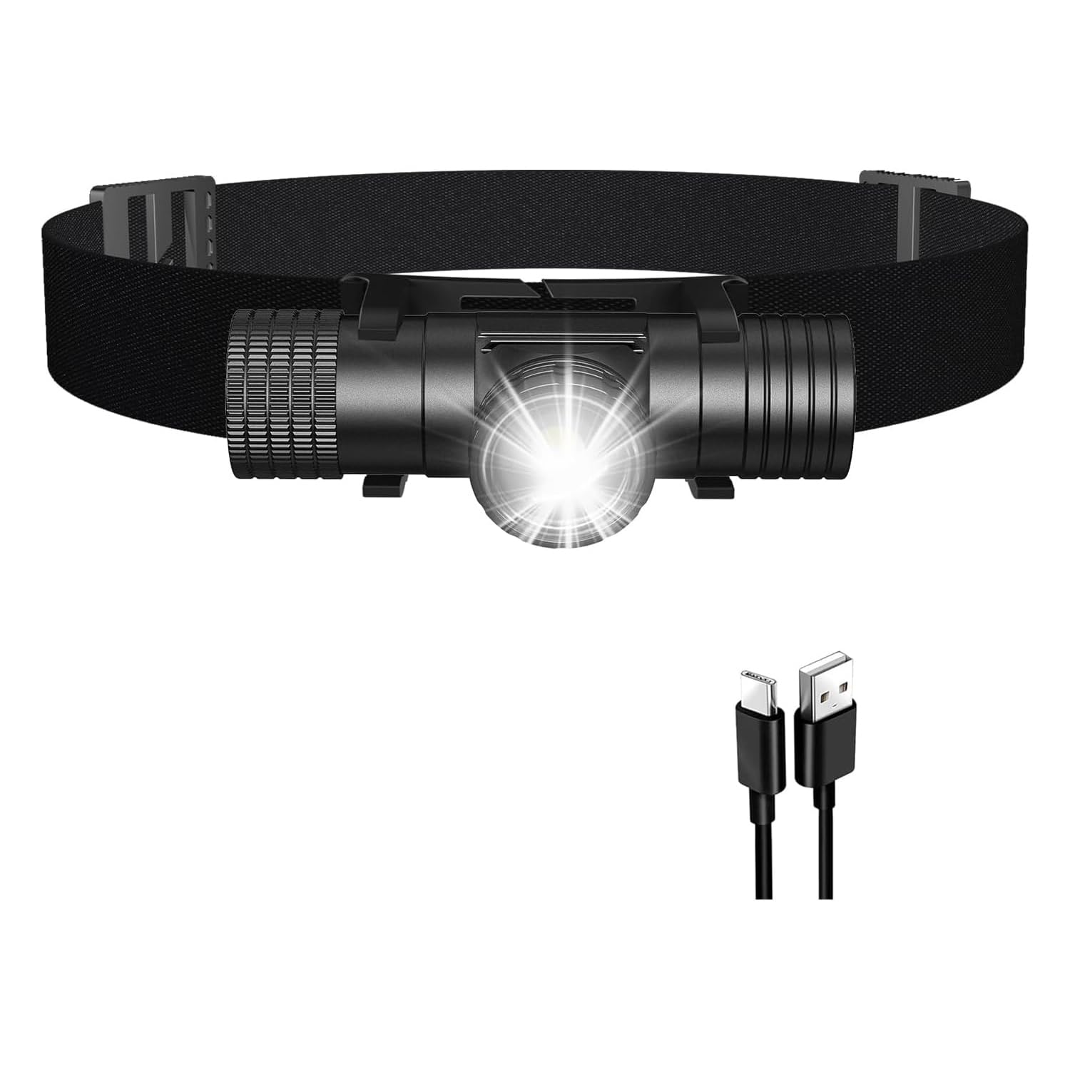Linterna frontal recargable de 2600 mAh, luz de casco duro, linterna LED de frente de 1800 lúmenes, zoom ajustable, IPX4 impermeable para camping, correr, trabajo, senderismo, pesca