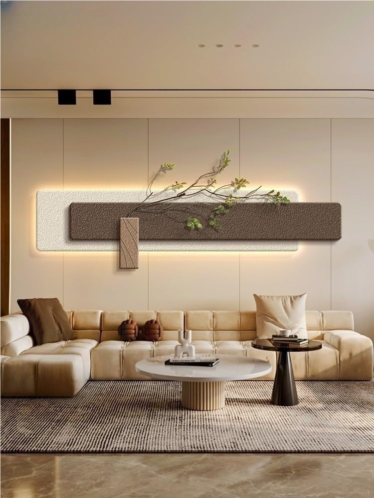 Cuadro Mural Horizontal Alargado, Fondo de Arenisca Tridimensional Multicapa para Sala de Estar, Estudio y Oficina (marrón, 120 x 28 cm)
