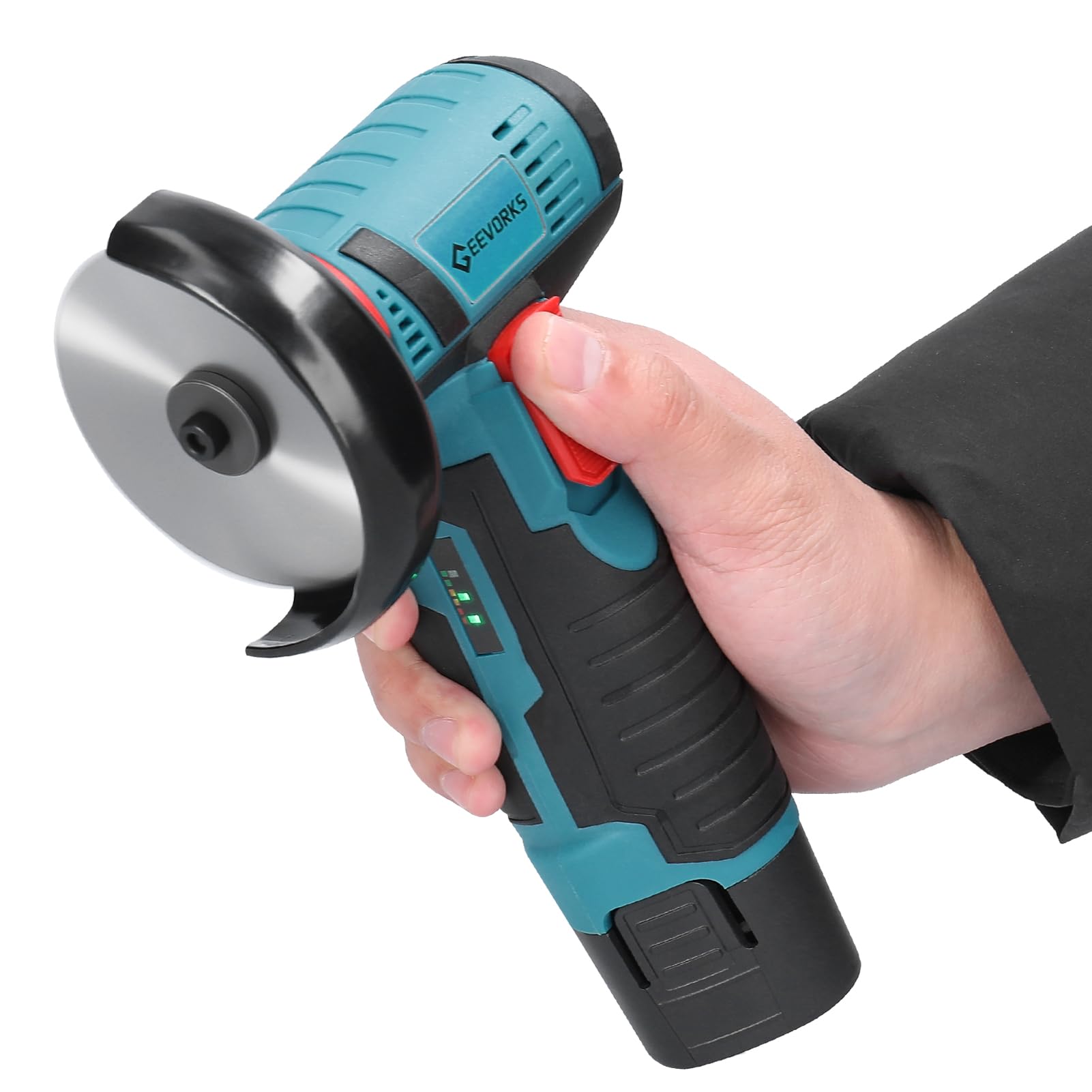 Geevorks Mini Amoladora Angular Bateria 19500rpm,500W 12 V Radial Pequeña de Bateria,Amoladora Eléctrica Inalámbrica, 2 x 2000mAh Baterías, 7 * Discos de Corte, para Cortar y Pulido