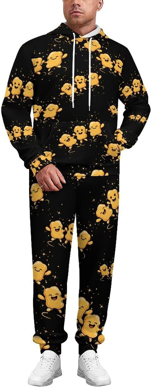 Chicken Nuggets Happy Dance Sweatshirts for Men Two Piece Casual Hoodie Tracksuit Jogger Pants
