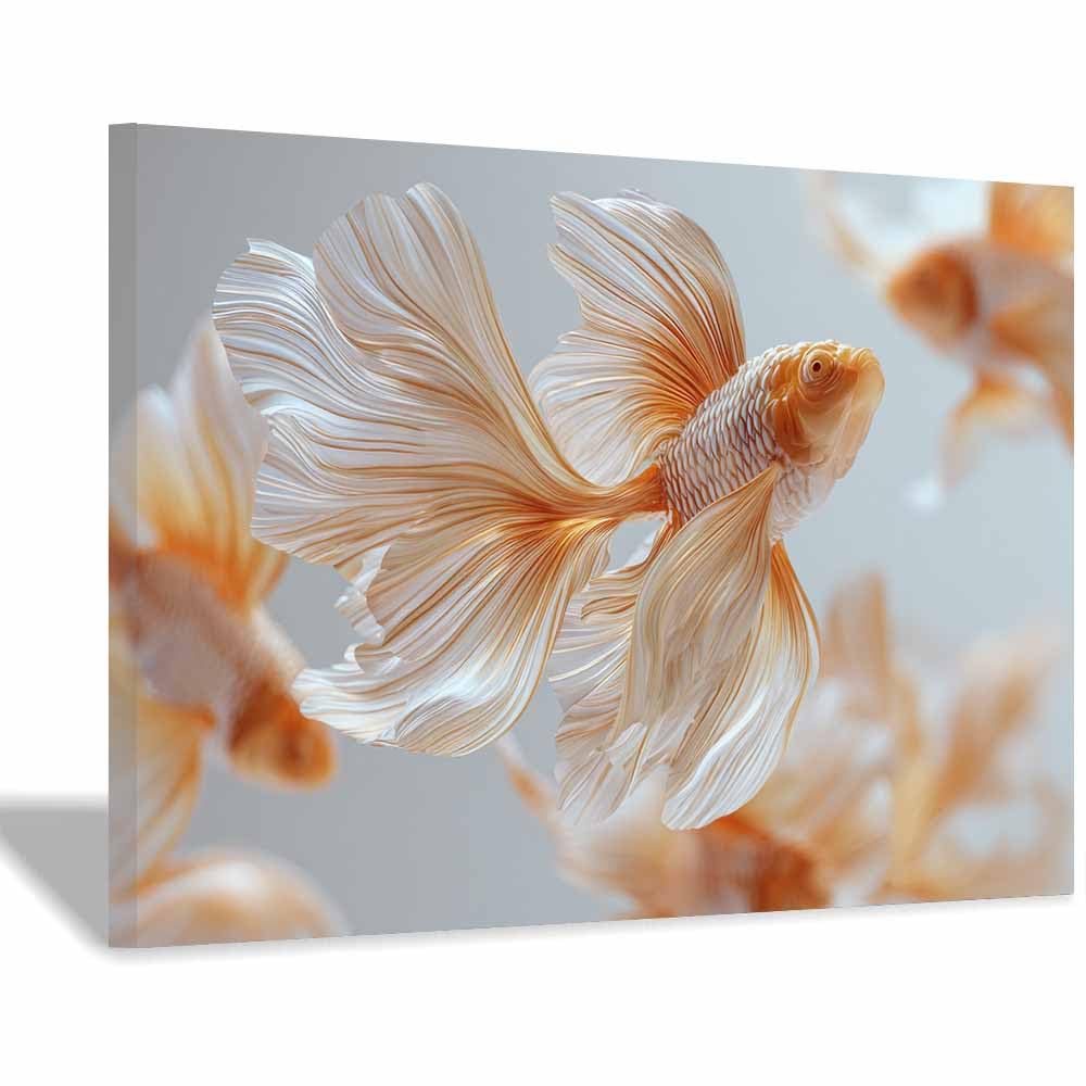 CUDAOO Deko Canvas Painting Abstrakt Kunst Leinwand ästhetisch dekoratives Gemälde Schwimmender Goldfisch Wohnzimmer Wohnung Deko Kunstdrucke(Weiß148)-60x80cm Gerahmt