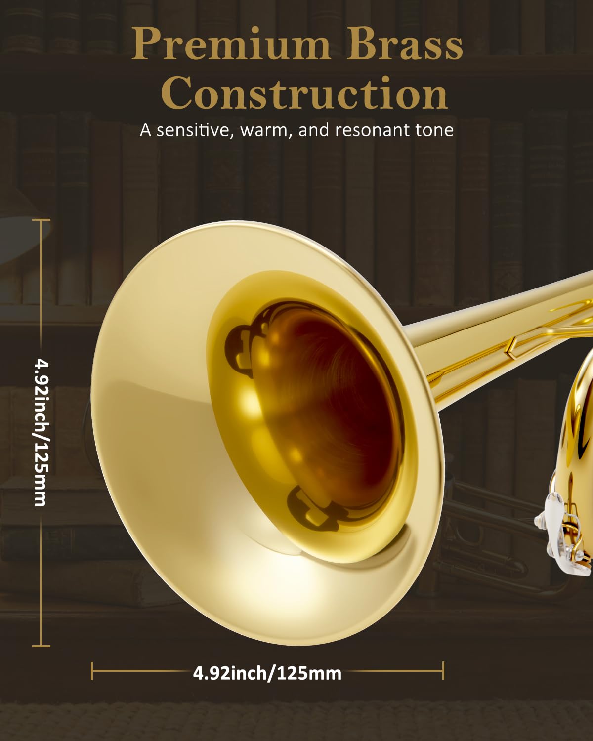 STRICH Bb Standard-Trompeten-Set für Anfänger, Blechblasinstrument für Schüler mit Hartschalenkoffer, Reinigungsset, Mundstücken 7C und 3C, Handschuhen – STR-1G, Gold