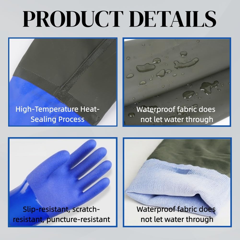 Guantes de Estanque,2pcs Guantes De Goma Impermeables,Guantess Largos de PVC de Goma Impermeables,Guantes Largos Resistentes Al Desgaste,PVC Gomas Impermeabless Resistentes Guantess,70cm