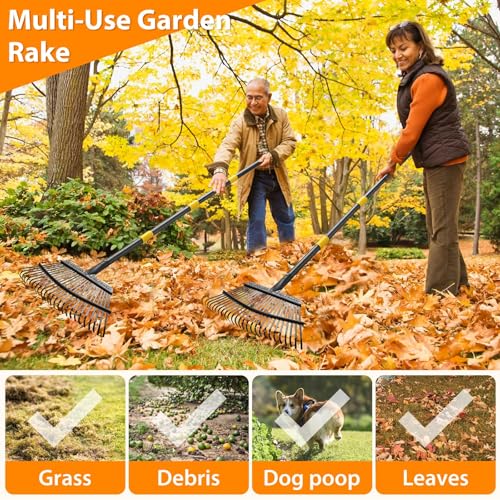 Harrms Leaf Rakes Garden, 25 Tine Metal Rake with 45cm Wide Head, Lawn Rake with Ergonomic Handle - Image 7
