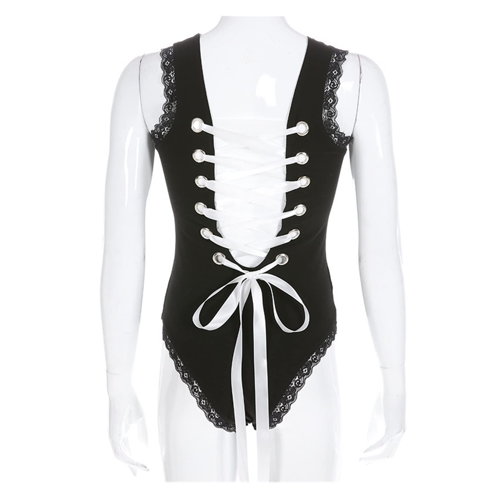 Donne Sexy Senza Maniche in Pizzo Cinturino da Donna con Lacci sul Retro Fasciatura Tuta Tuta Skinny Pagliaccetti Femminili (Color : A, Size : L Code)