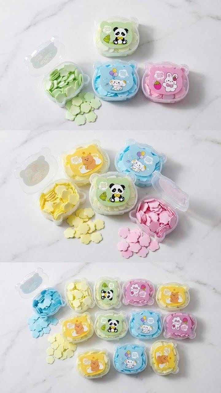 Portable Soap Paper Sheets in Bear-Shaped Box, Flower Cut Dissolvable Hand Wash Sheets, Travel Pocket Soap Paper for Hand Cleaning 4PCS-image-40