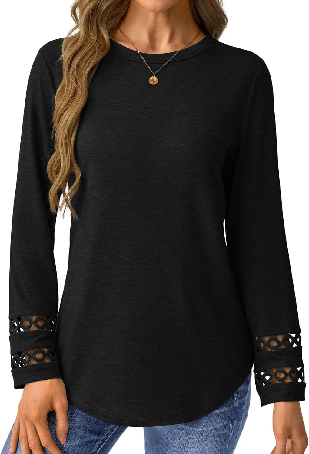 Womens Long Sleeve Tops Business Dressy Casual Blouses Crewneck Loose Fit T Shirts Cute Work Tee 2025 Fall Trendy Outfit Black Large image 7 of 7 B0FJRCD9M1