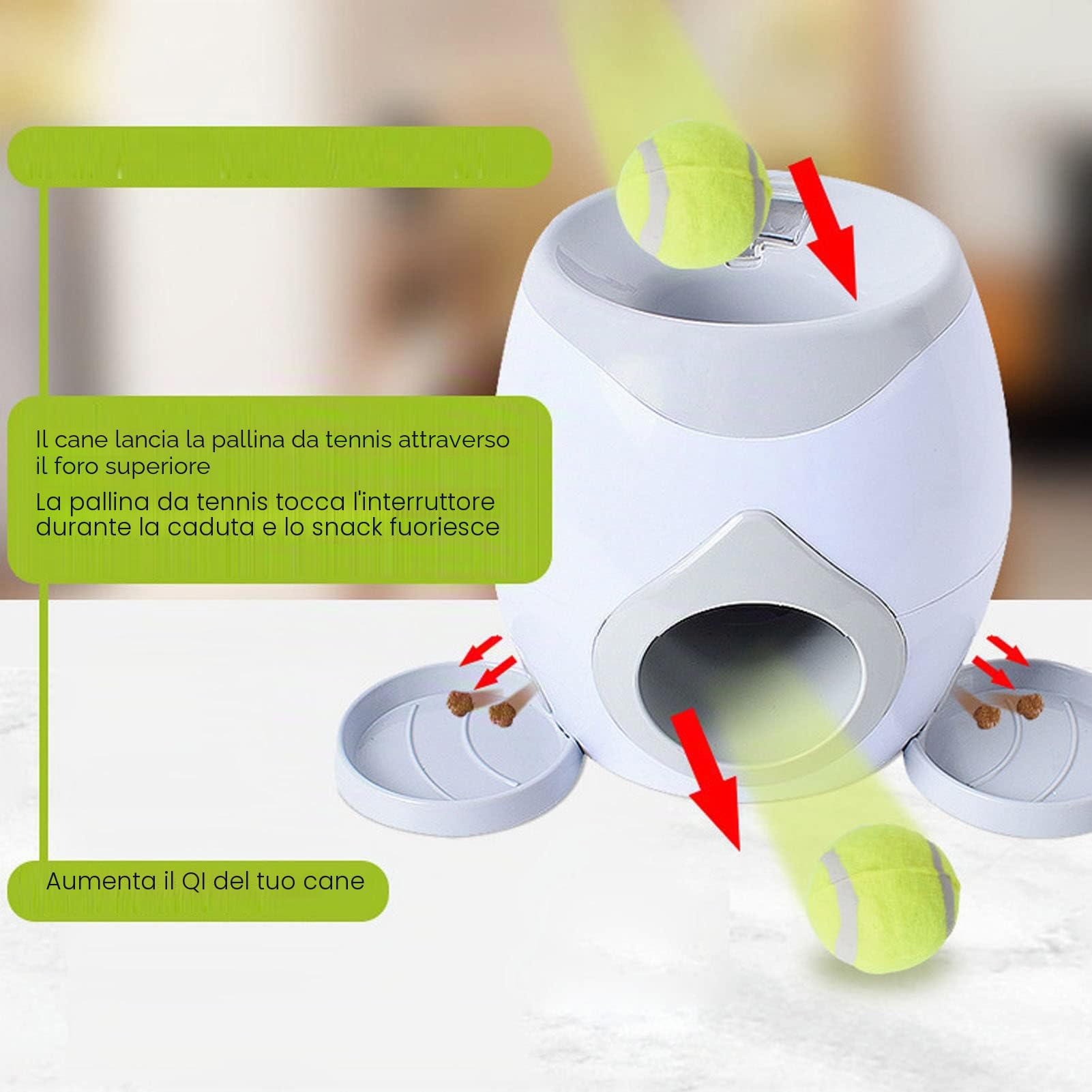 Yctze Lanciatore Automatico di Palline per Cani Macchina Interattiva Lancia Palline da Tennis per Cani Macchina per Ricompense Alimentari per Cani da Tennis con Vassoio Piatto per