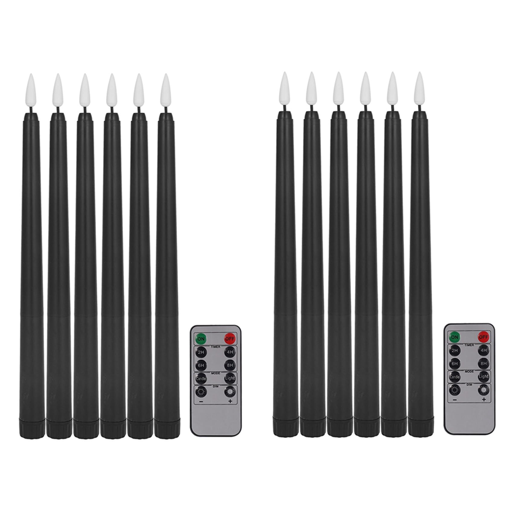 Hndhbfgrt Pack of 12 Remote Halloween Taper Candles,Black Color Flameless Fake Pillar Candles,Battery Candles with Contain