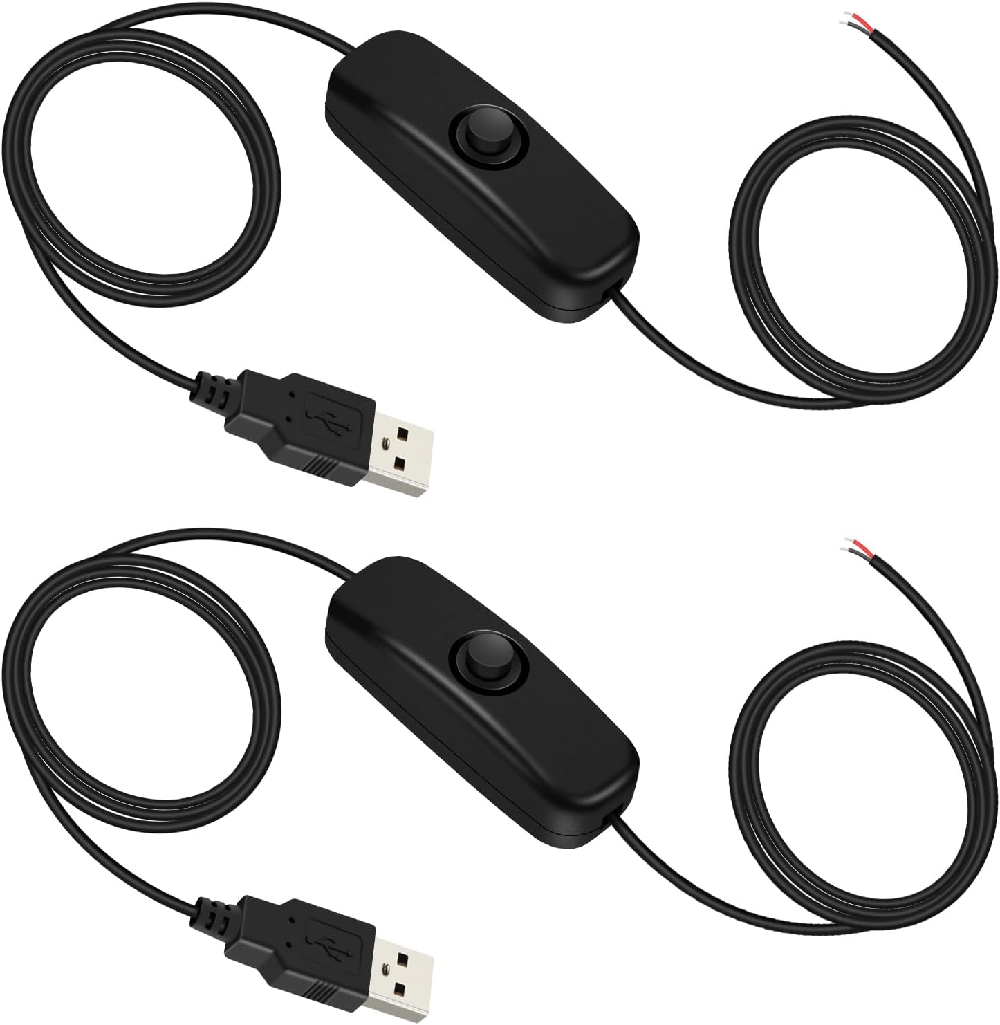 RGBZONE 2Pcs 5.58FT 5V USB Switch Extension Cable, USB 2.0 A Male Plug and 2 Pin 2 Wire Power Charge Cable Connector DIY for 5V USB Fan, LED Strips, Desk Lamp, Driving Recorder LED Strip-Black