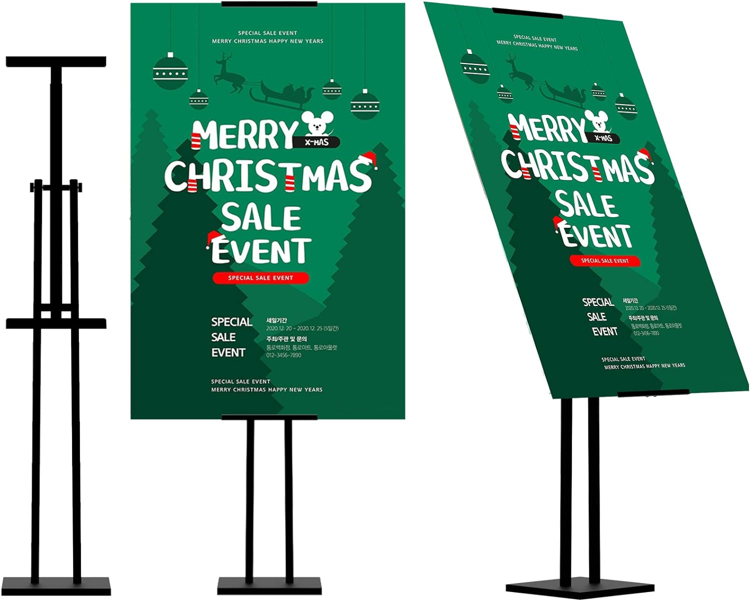 ONCEMORE Heavy Duty Sign Stand, Floor Poster Board Stand, Adjustable Metal Sign Holder Height Up to 60 Inches and 180° Rotation Display Standing Pedestal for Board & Foam, Black