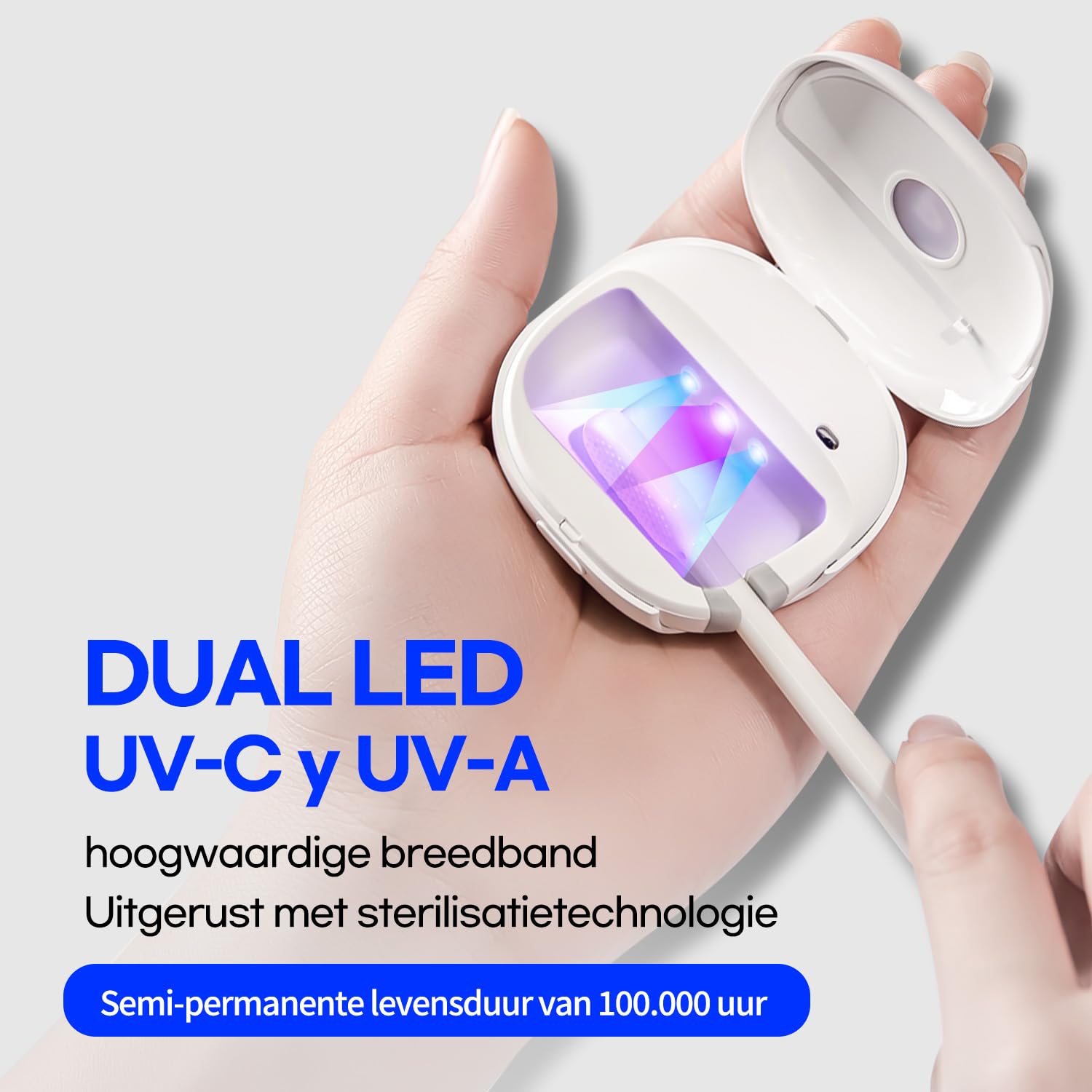 HubiCare Esterilizador Cepillo de Dientes Portátil UV LED, Vida Semipermanente, Estuche Esterilizador Doble LED, Soporte Recargable para Cepillo de Dientes USB (Beige)