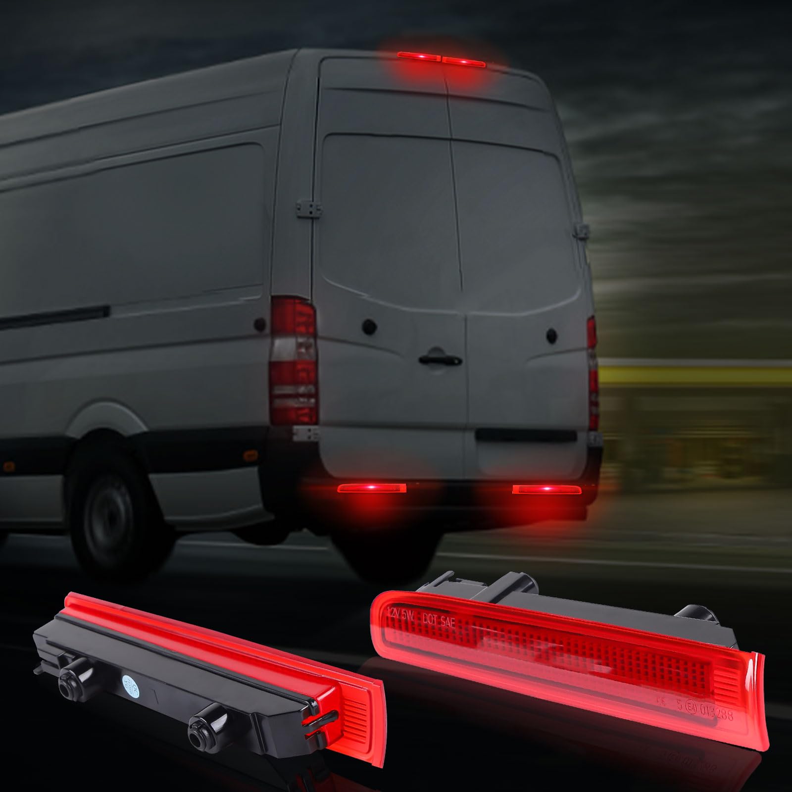 CPROSP 1 Paire Troisième Feu Stop 12V, Feu de Stop Arriere Compatible avec VW T5 T6 2003-2016, Rouge, Modèles avec Porte Battante Uniquement, 7E0945097E, 7E0945097F
