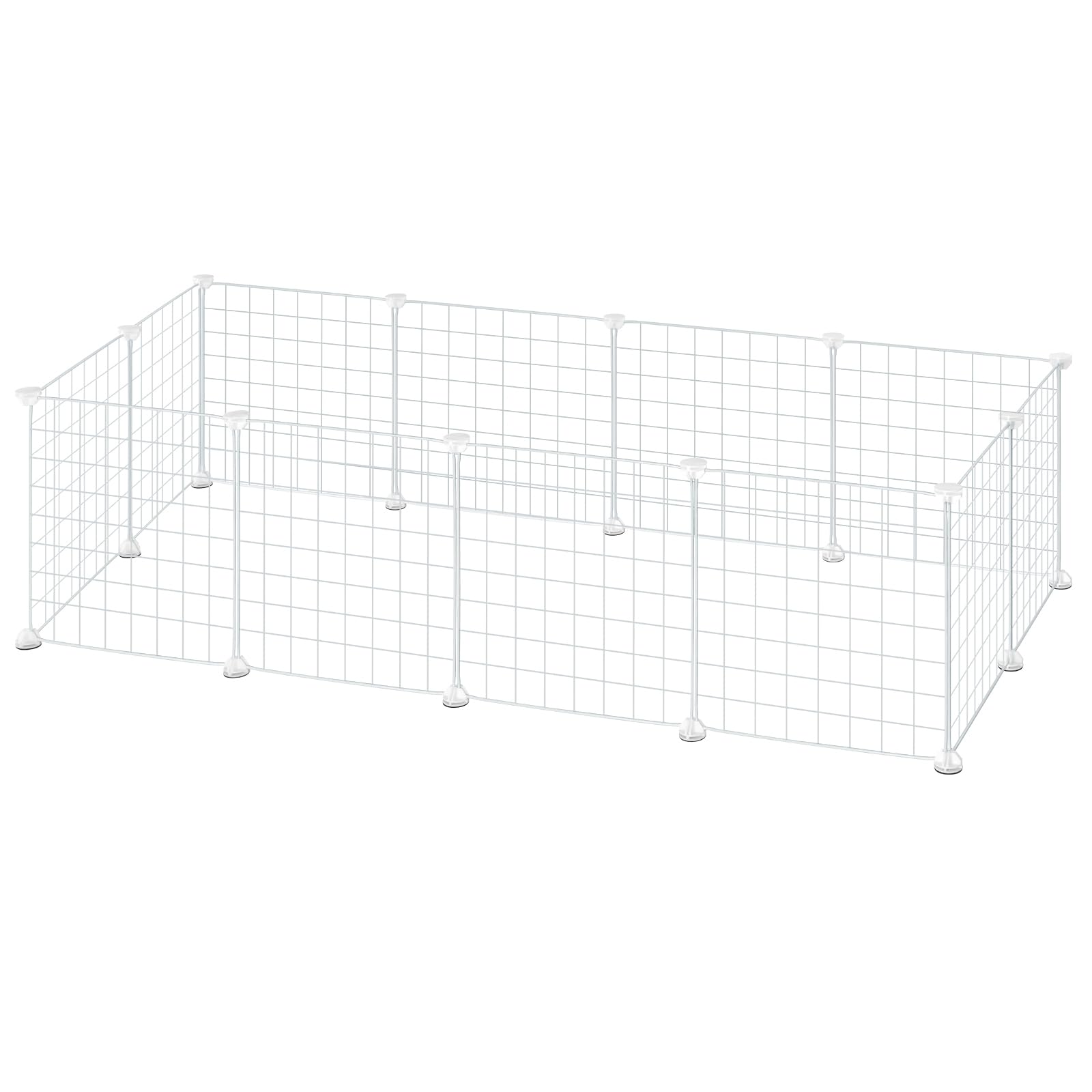 EUGAD Enclosure for Rabbits, Guinea Pigs, Hamsters, Turtles, Metal Rabbit Hutch with Door, Modular Playpen for Small Animals, White, 142 x 72 x 36cm with 4cm Wire Spacing