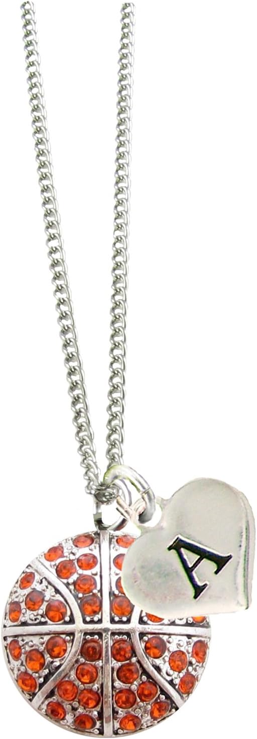Custom Crystal Basketball Silver Chain Necklace Choose Initial Charm All 26