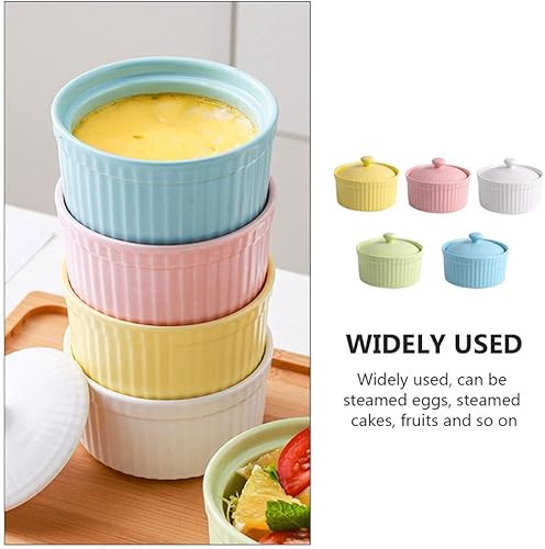 Miniatura 2 de DOITOOL 1 juego de moldes de cerámica de 4 onzas con tapas, tazones para soufflé, platos de porcelana para horno, apto para lavavajillas, para