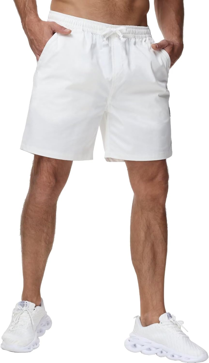 Yundobop Men's Casual 7 Inch Shorts Twill Drawstring Summer Beach Stretch Golf Shorts with Zipper Pockets - Image 2