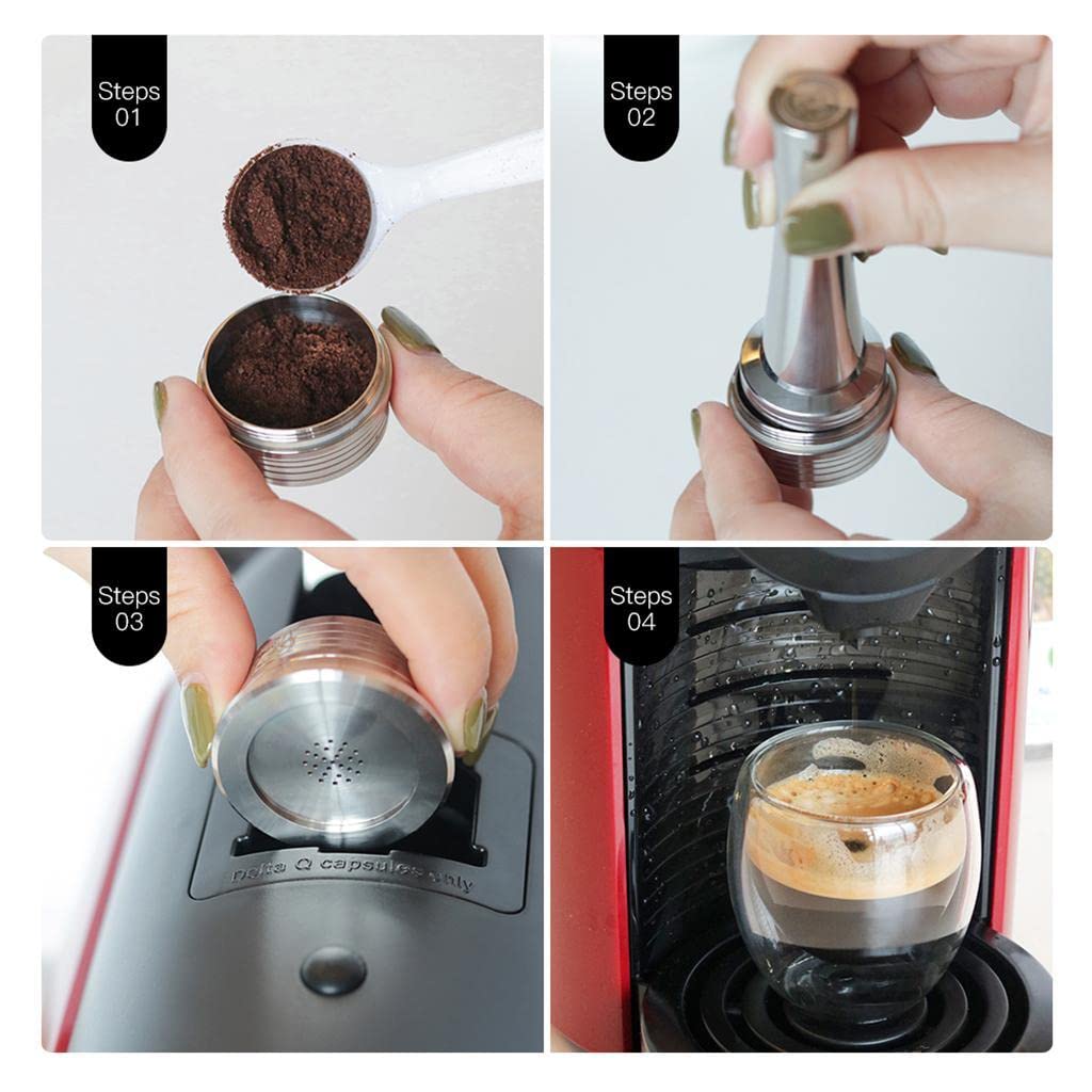 Filtros de Café Recargables Cápsula Reutilizable Kit Accesorios Acero Inoxidable Cápsula Cepillo Cuchara Adecuado para Preparar Bebidas Calientes