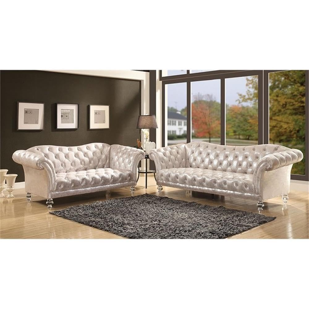 Amazon.com: Acme Dixie Tufted Sofa in Metallic Silver : Home & Kitchen