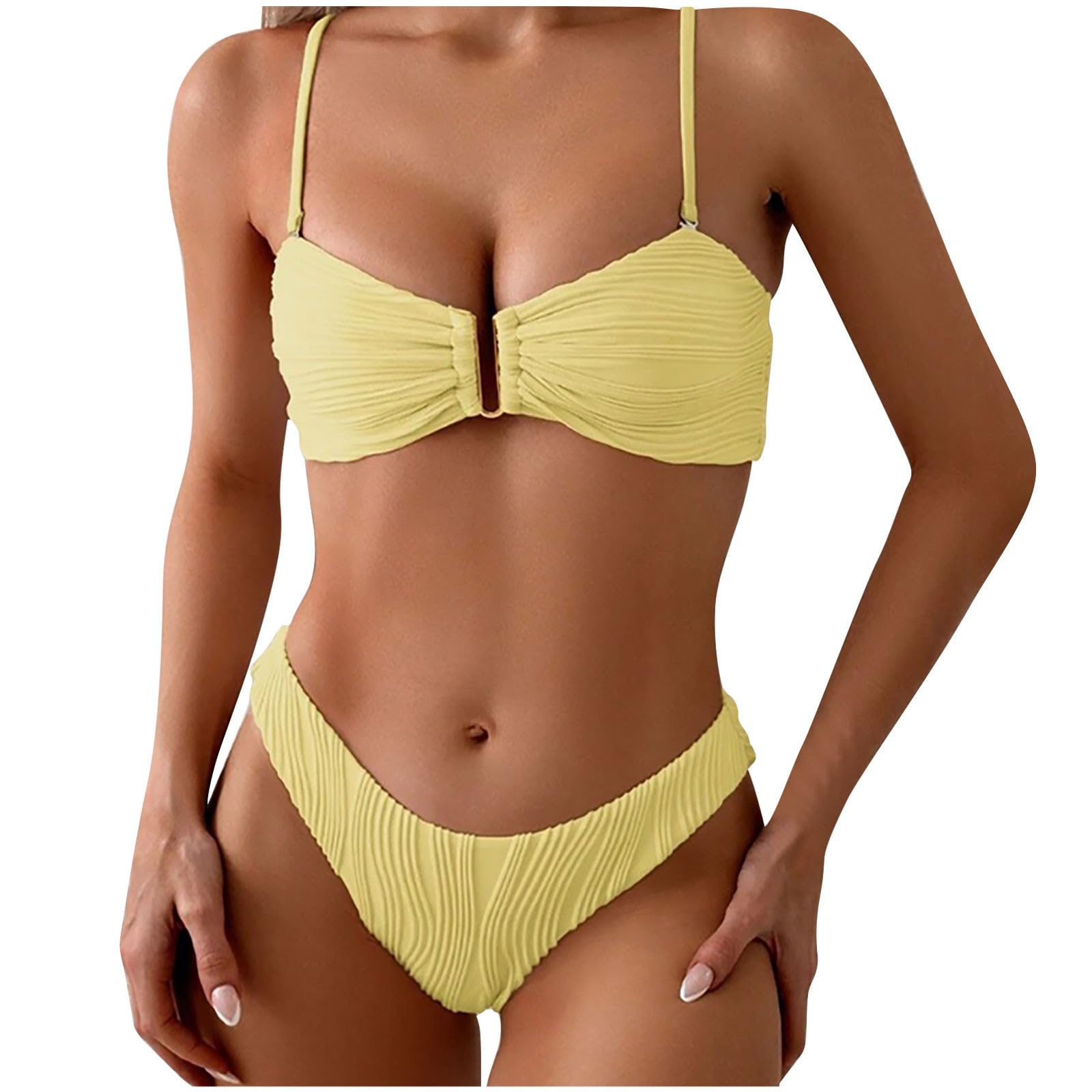 Womens Solid Color Bikini Sets Two Piece Bathing Suits High Waisted Swimsuits Swimwear 2025 Trendy Summer Tankini