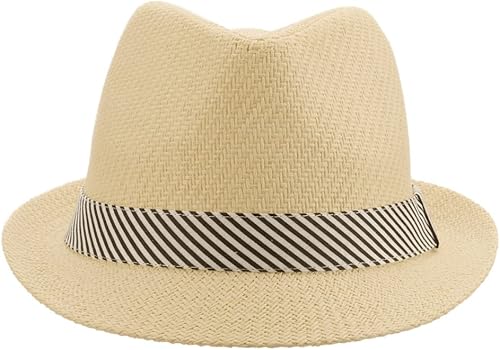 Miniatura 6 de Panama Jack Sombrero Fedora para mujer Pajita Toyo suave mate, banda de algodón a rayas, banda interior para el sudor, ala de 1 34 pulgadas