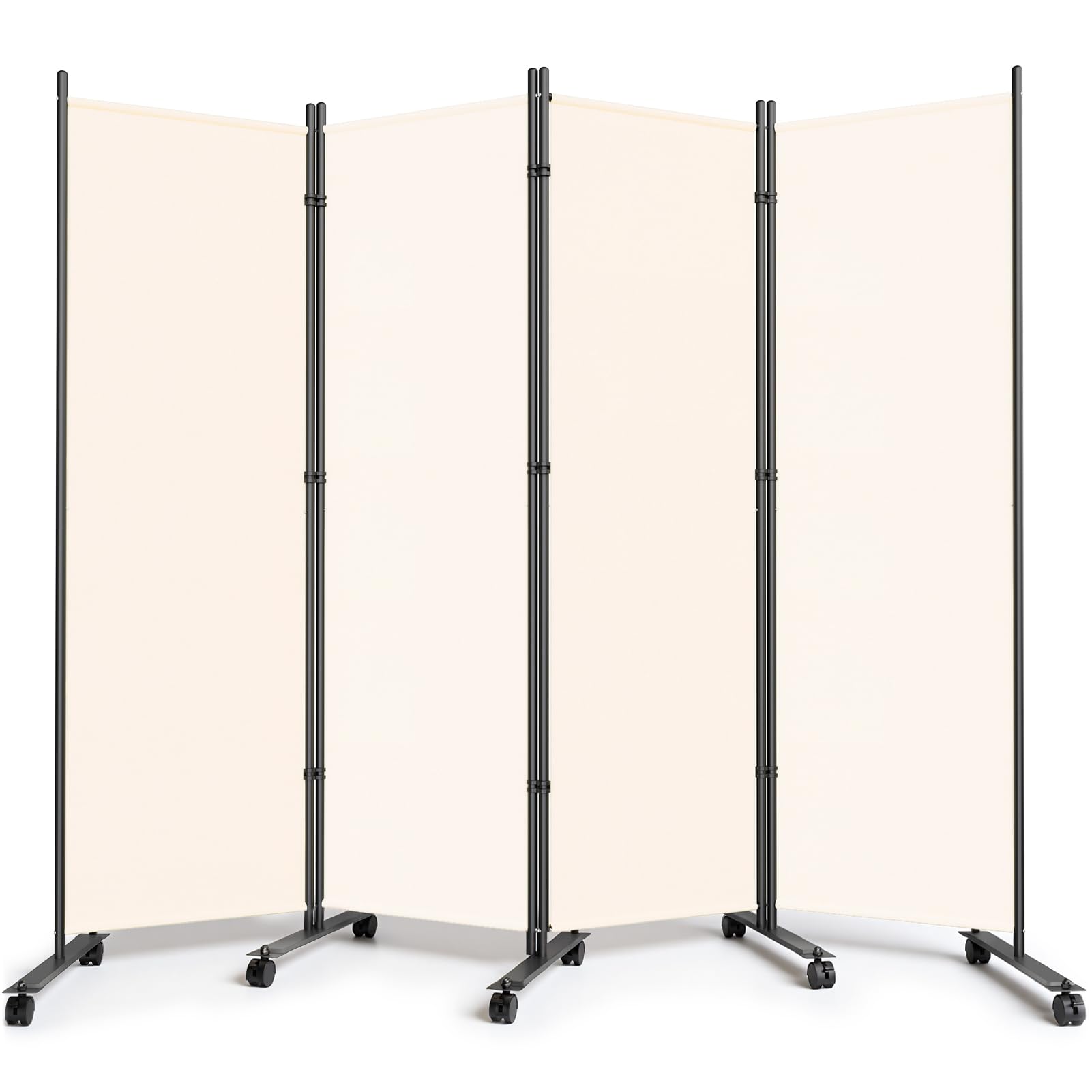 WELDUN Paravent de pièce à roulettes - 4 pièces - 223,5 x 183 cm - Brise-Vue Pliable - Cloison de séparation Amovible - Blanc