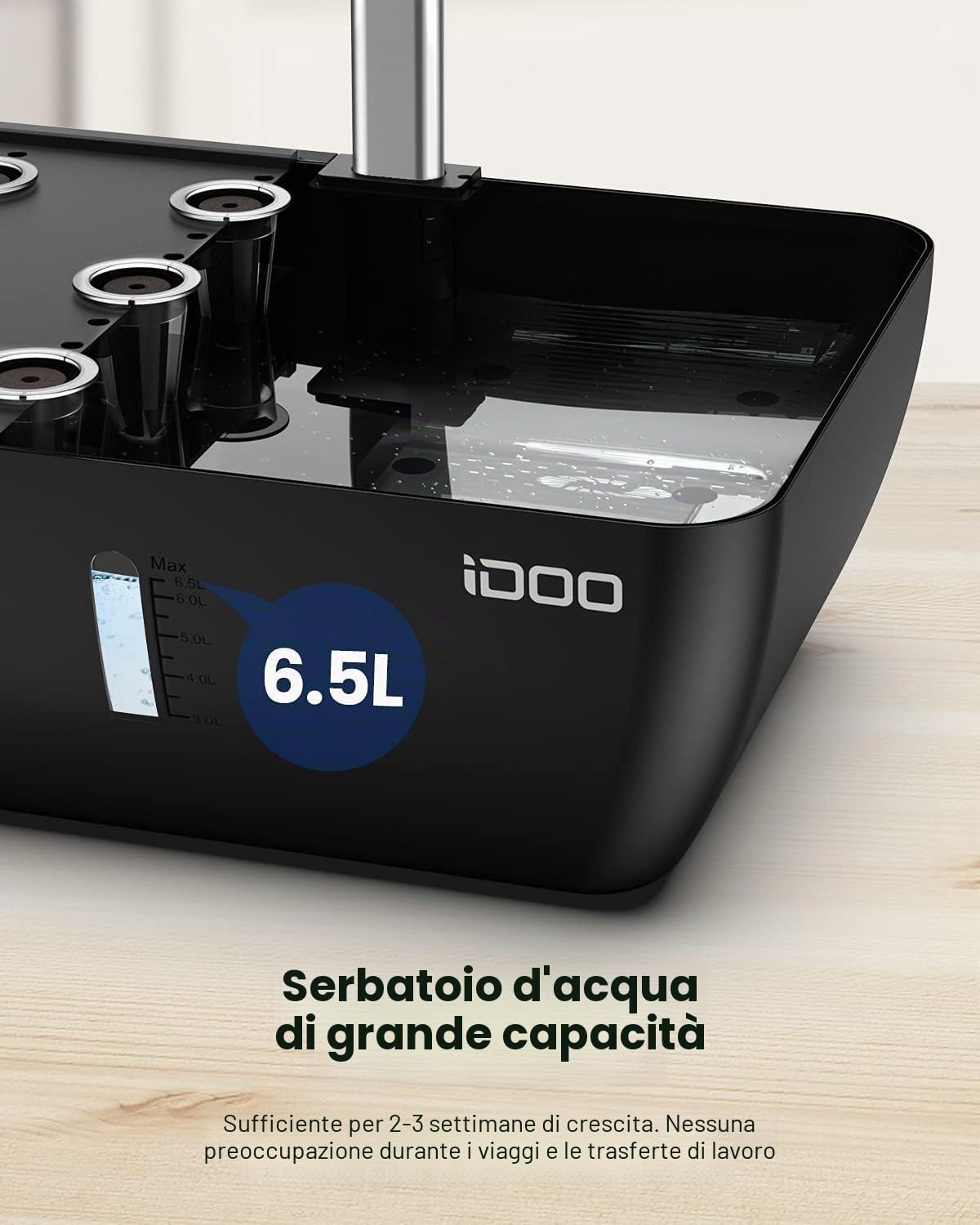 iDOO Giardino Intelligente Wi-Fi con LED Lampada da Coltivazione, 6,5L Sistema di Coltivazione idroponica con Ventola silenziosa, Giardino di Erbe da Interno da 12 baccelli, Altezza Regolabile - 37cm