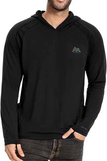 Mens UPF 50+ Hoodie Shirt Long Sleeve Permanent UV Sun Protection Vented Tee Performance for Outdoor Hiking Fishing