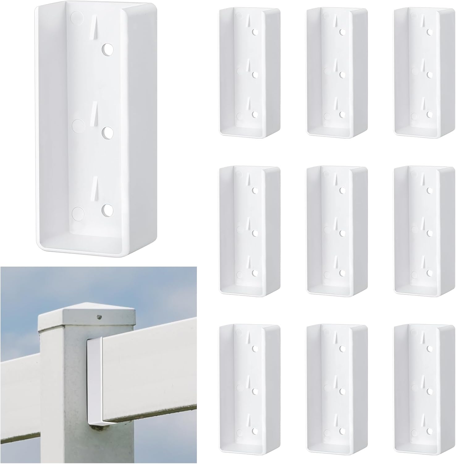 Nuanchu 10 Pack Vinyl Fence Rail Mount Brackets 1-1/2" x 5-1/2" White Vinyl Fence Brackets U Bracket