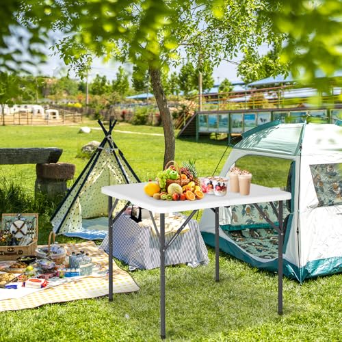 BestOffice Outdoor 34" Folding Card Table Plastic Table Portable Square Height Dining Table Perfect for Picnics,Parties,Party and Camping, White