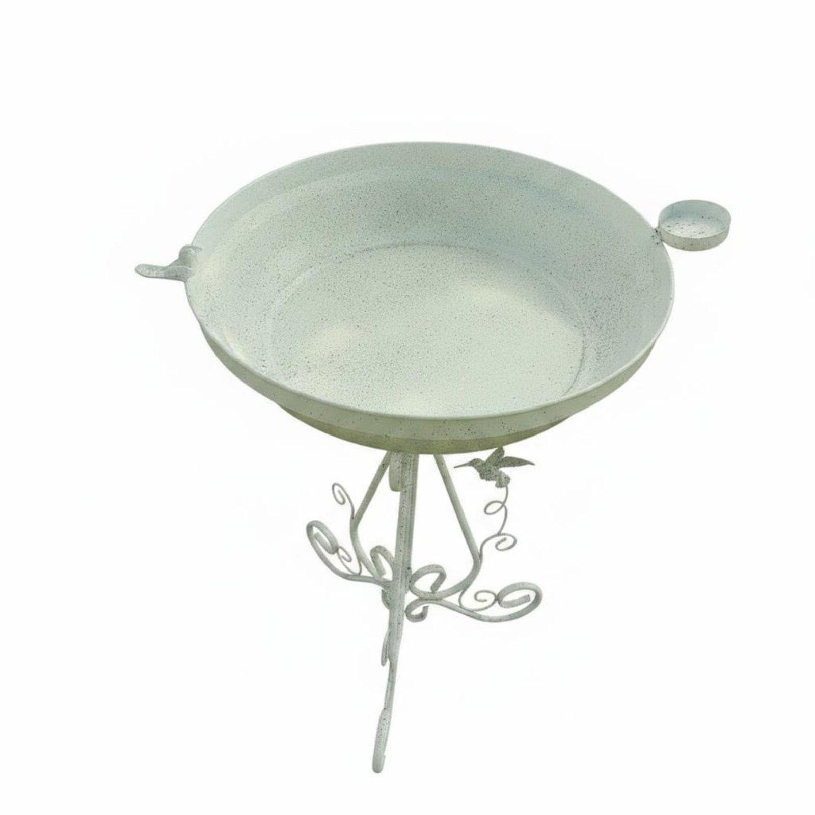 Freestanding Bird Bath Wroughtwrought-Iron-Look Metal Avian Feeder Scrollwork Freestanding Bird Feeder Ivory White-picture-12