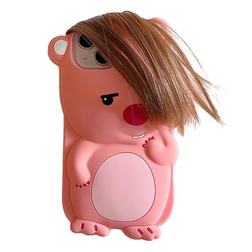 QoKcoahn Case Compatible with iPhone 15 Pro,Cute 3D Kawaii Funny Ugly Beaver Cartoon Cover with Keychain Soft Silicone Gel Drop Protector Women Girls
