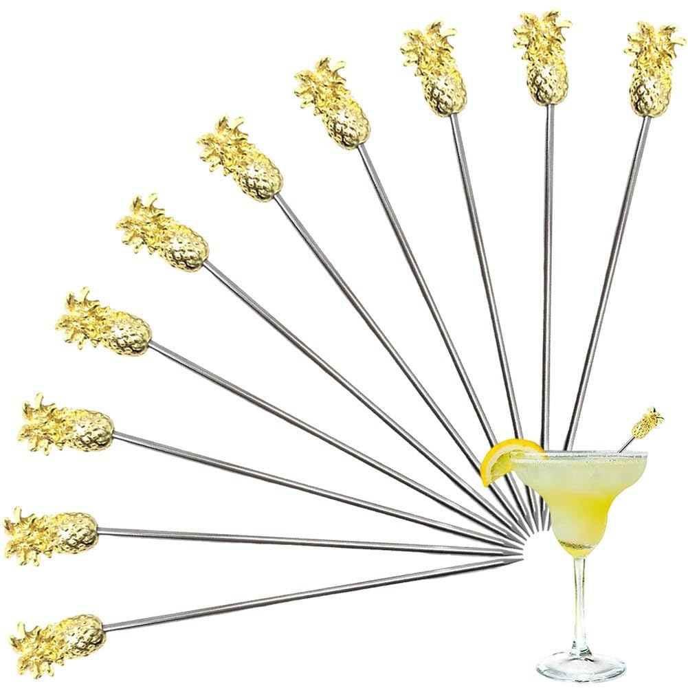 Brochettes à cocktail en acier inoxydable haut de gamme Hrippy avec décors ananas ciselés