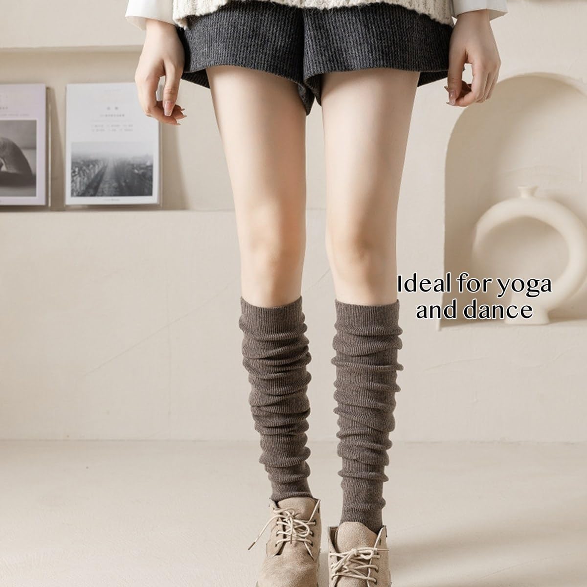Cashmere Ribbed Leg Warmers Korean Style for Yoga Pilates, Warm Stylish Versatile for Home Studio Winter Comfort Skirt