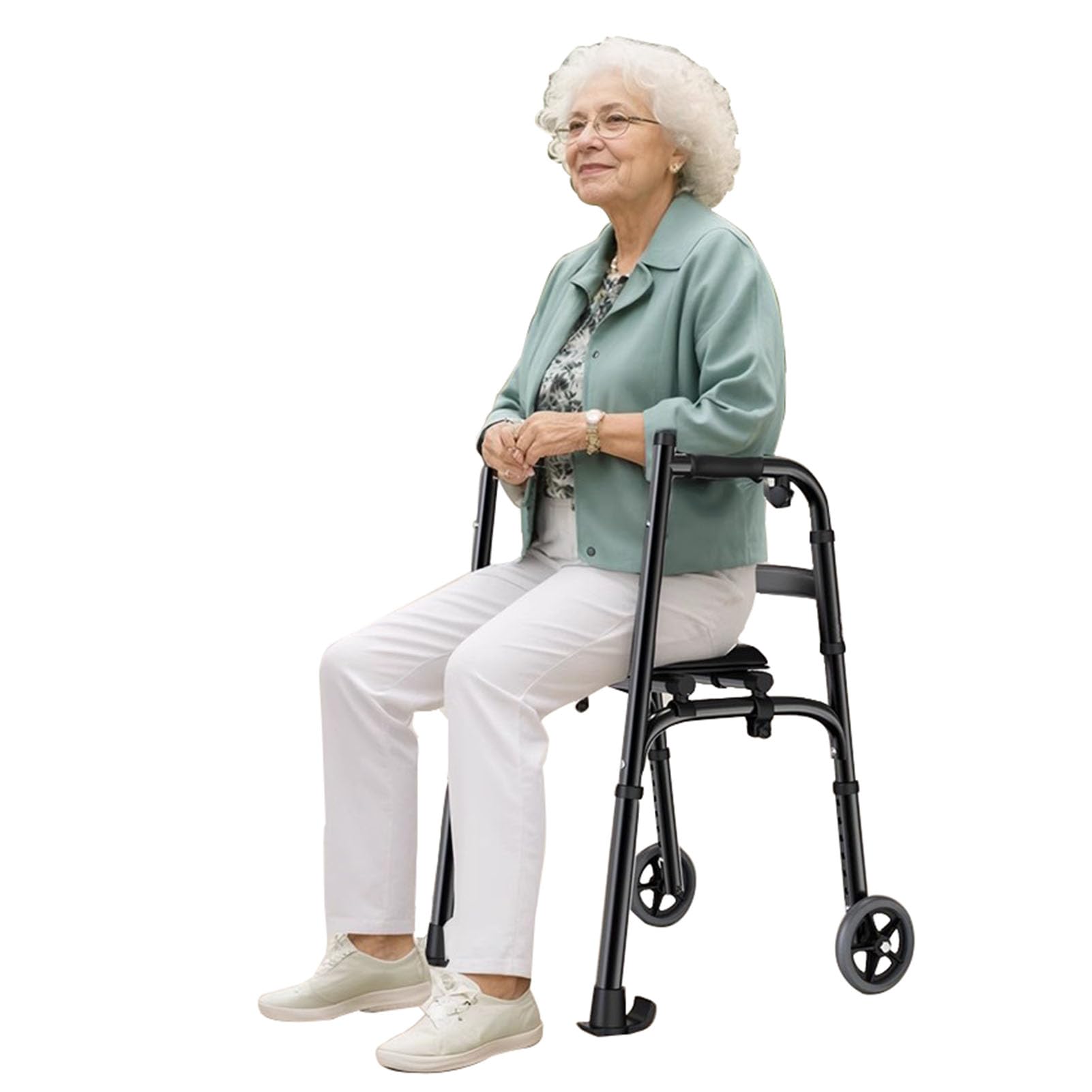 Andador Plegable estándar con Ruedas giratorias y apoyabrazos Acolchados extraíbles, Andador con Ruedas Plegable liviano de 4 Ruedas con Asiento Acolchado