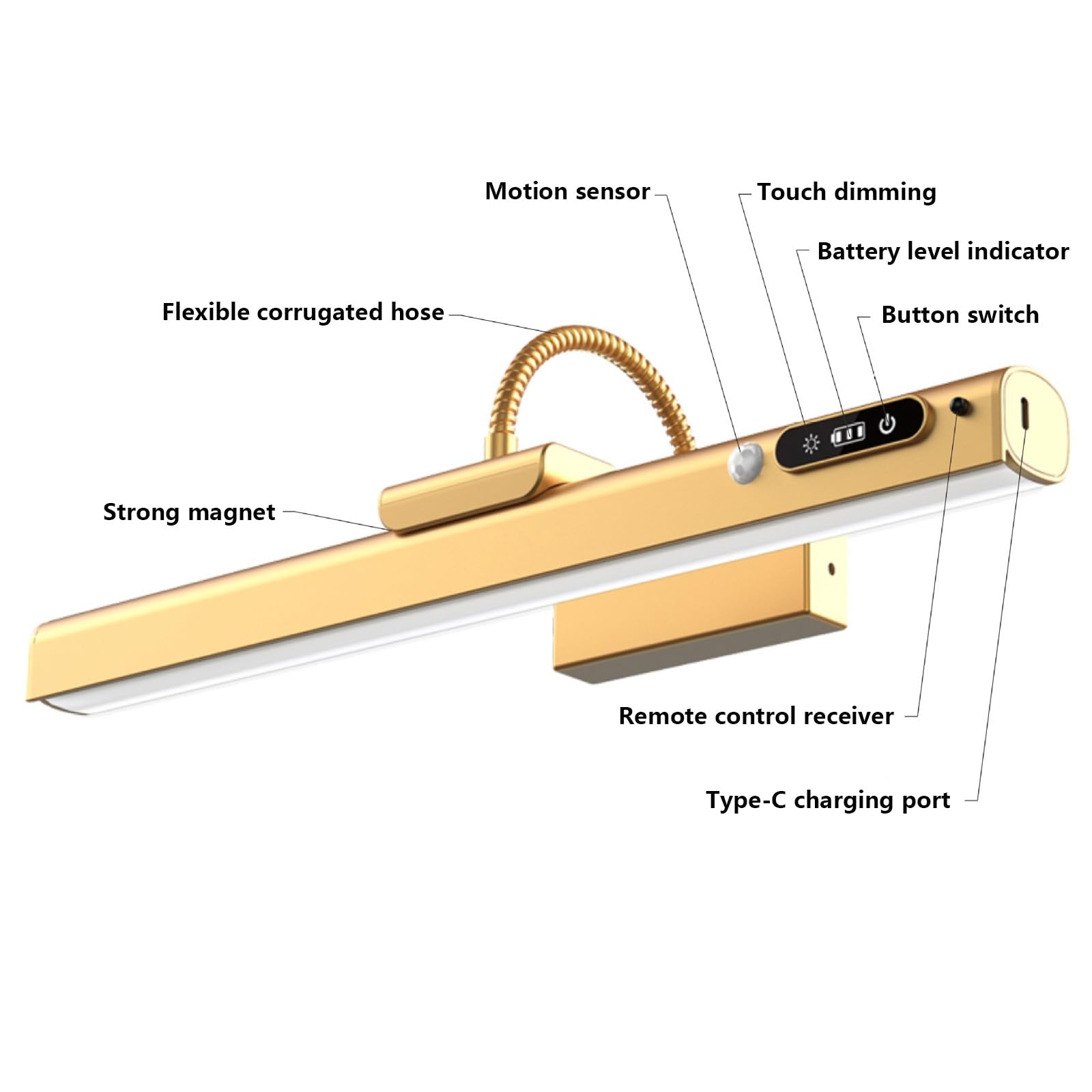 Batería LED Apliques de Pared con Sensor de Movimiento Lámpara de Pared con Mando Distancia Iluminación de Pared Control Táctil Regulable para Espejo Cuadros Dianas (Dorado)