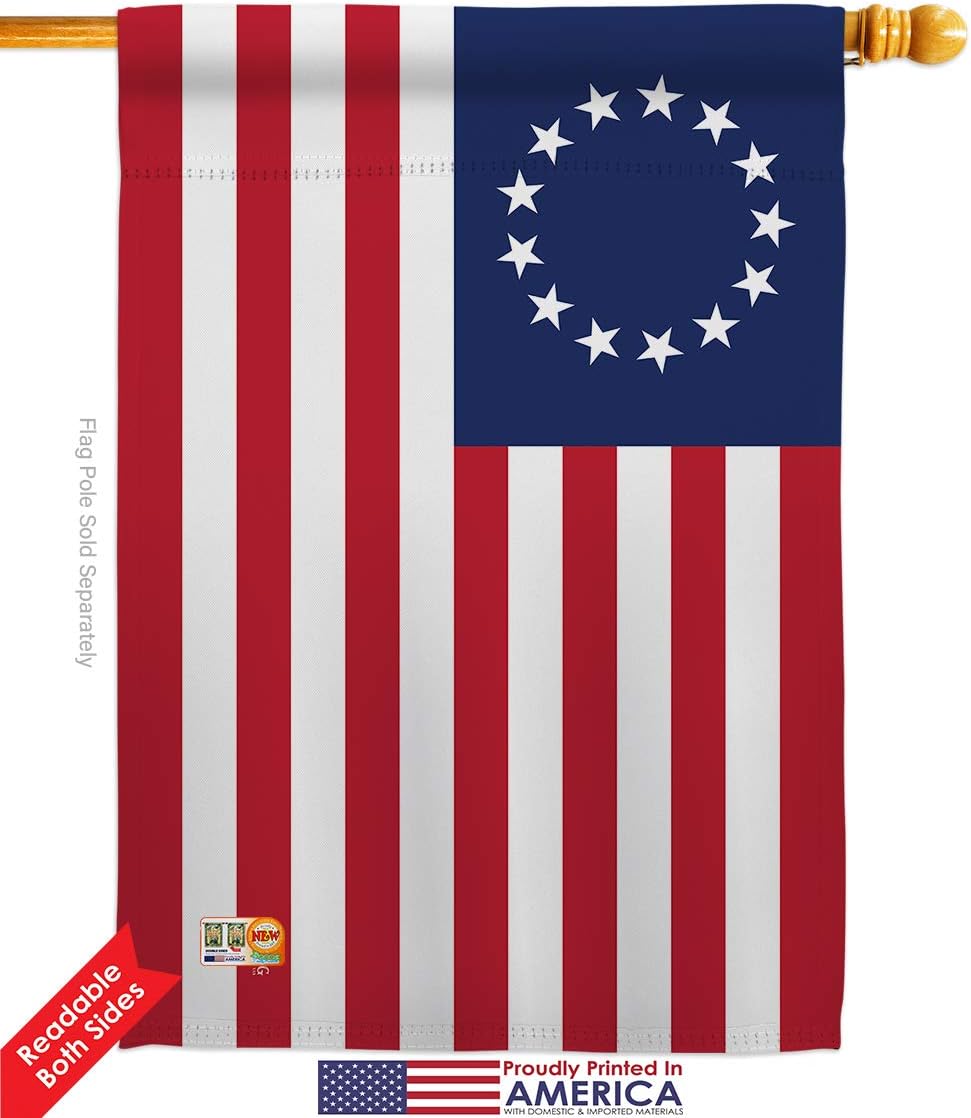 Historic Betsy Ross Garden House Flags Set Patriotic July Memorial Veteran Independence United State American Small Decorative Gift Yard Banner Double-Sided Made In USA 28 X 40