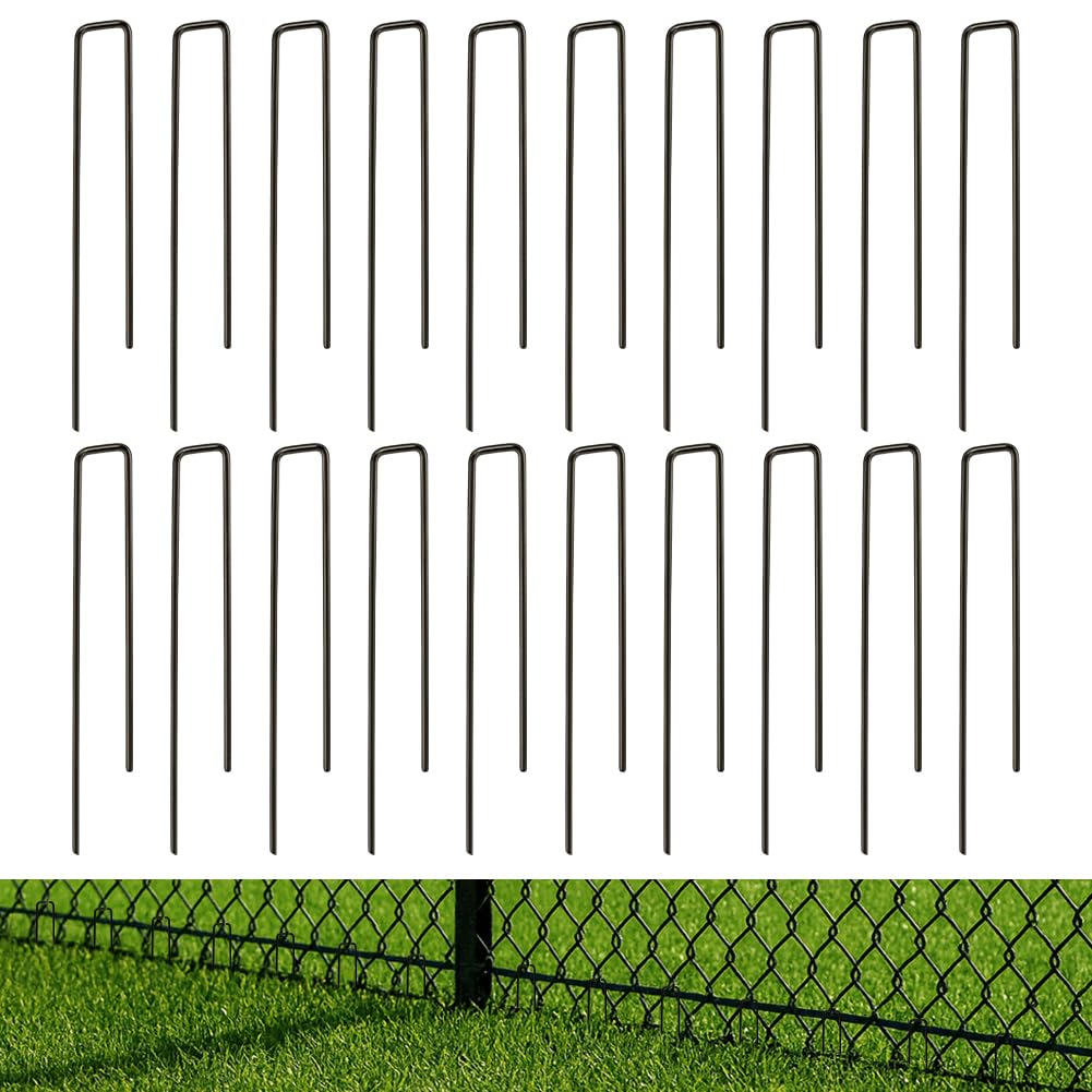 NBEADS 20 Pcs Ground Stakes, Heavy Duty Garden Landscape Staples Lawn Pins for Dog Exercise Pens Dog Fencing Drip Irrigation Hose Weed Barrier Fabric Chicken Wire, Black, 25x4cm