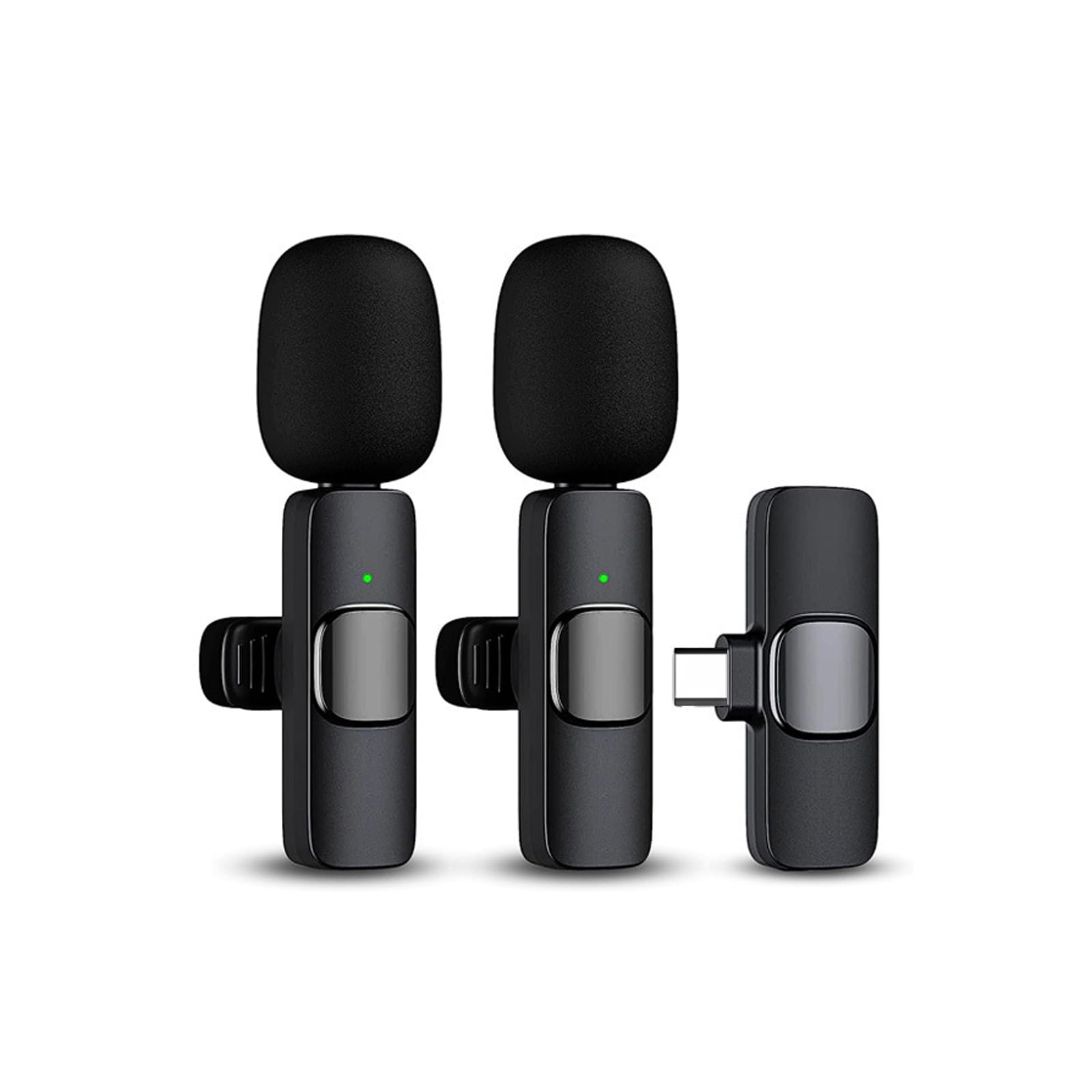 2PCS Wireless Lavalier Microphone for Android, Smartphones, Lapel Microphone for Video Recording, Clip on Wireless Mic for Podcast, Interview, YouTube, Vlog (2 Mics - USB-C, Black)