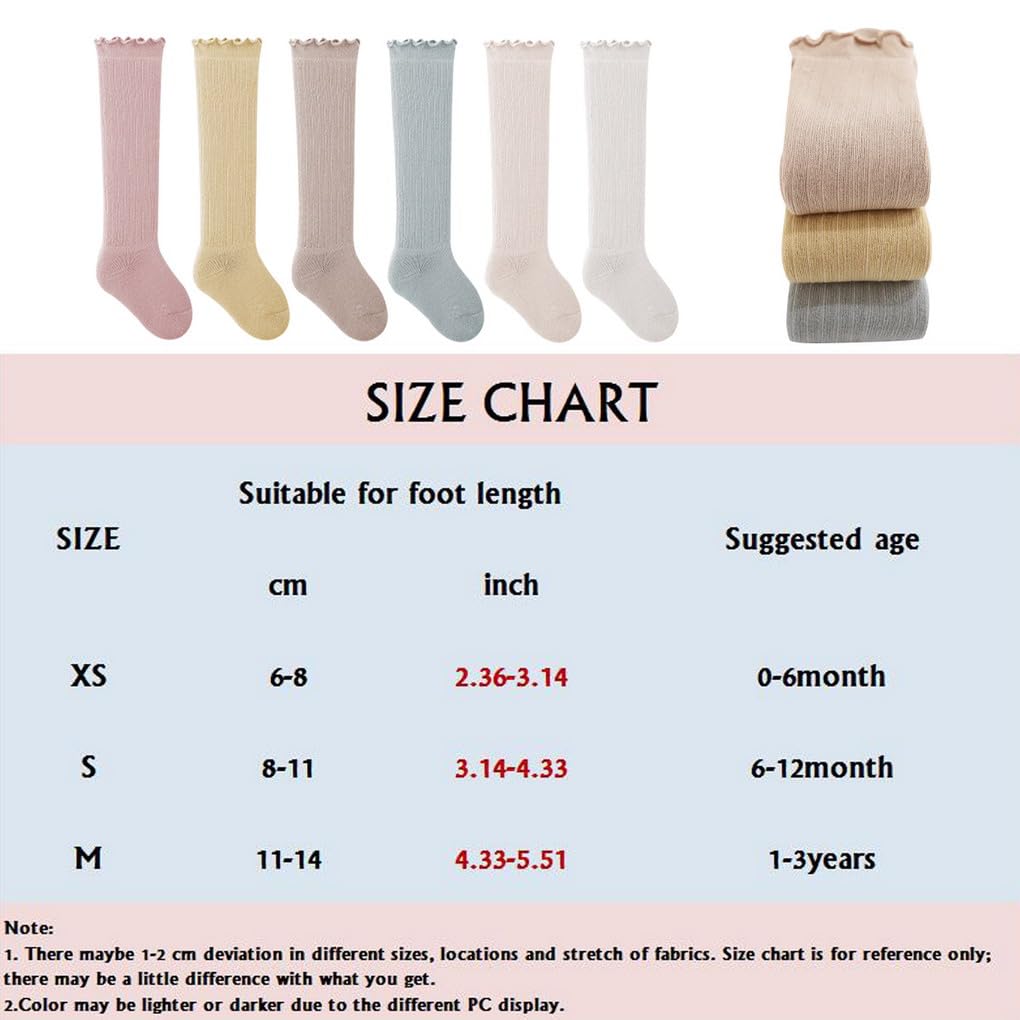 Chaussettes Hautes Montantes Bébés et Enfants, 6 Paires Grosse chaussette au genou 0-6-12 mois Longue chaussette enfant hiver coton 1-3 Ans