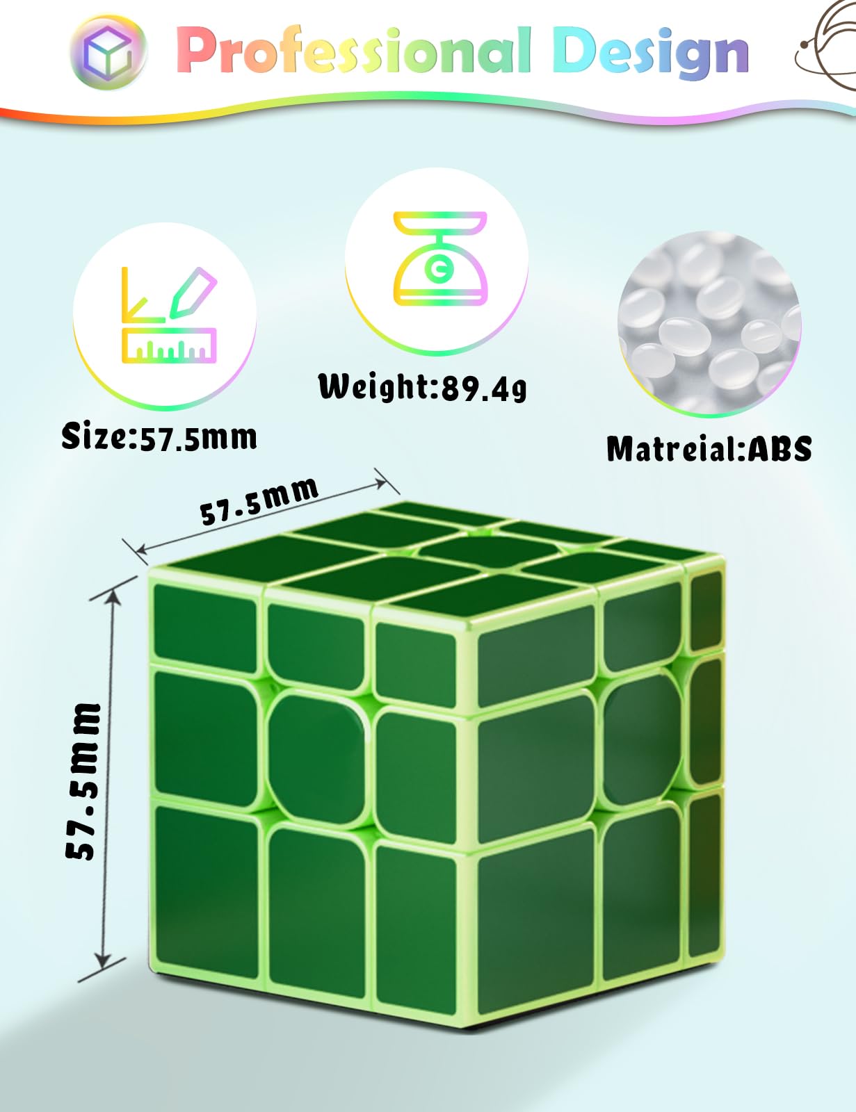 ROXENDA Mirror Cube di Velocità 3x3x3 Irregolare Bianca Cubo Puzzle Twisty Box Puzzle Giocattolo Sequenziale Divertente (verde)