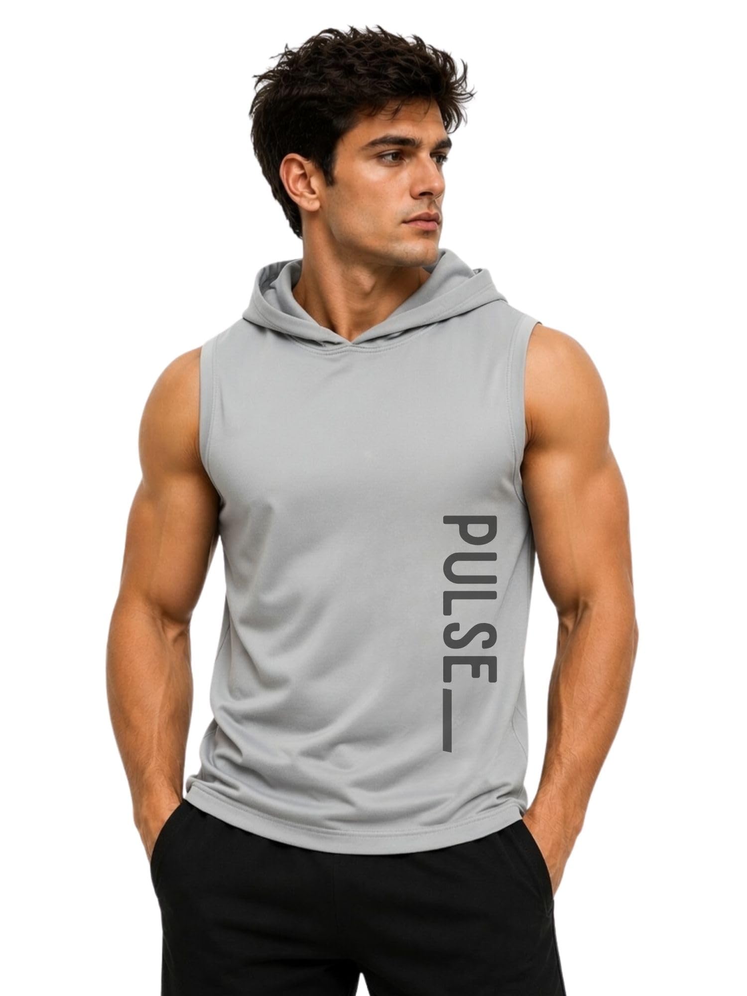 3colors Men's Sleeveless Gym Hoodie | Quick Dry Active Hooded Tank Top | Lightweight Workout Vest for Gym, Running, Training & Fitness-Pulse-picture-4