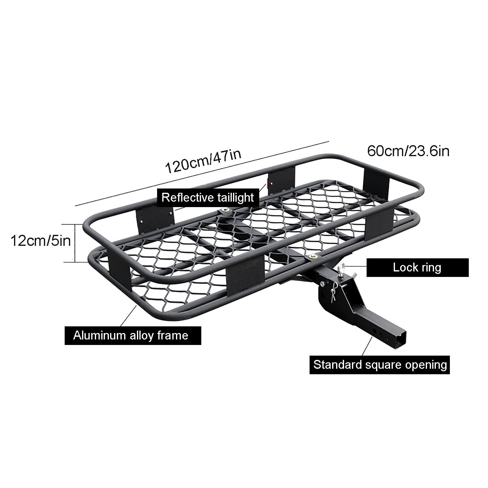 Gepäckträgerkorb Für Anhängerkupplung | Kupplungsträger Korb | Gepäckträger Korb Für Anhängerkupplung | 120 X 60 X 12 cm | Trägt 100kg | Für SUVs Pkw LKW Und Transporter