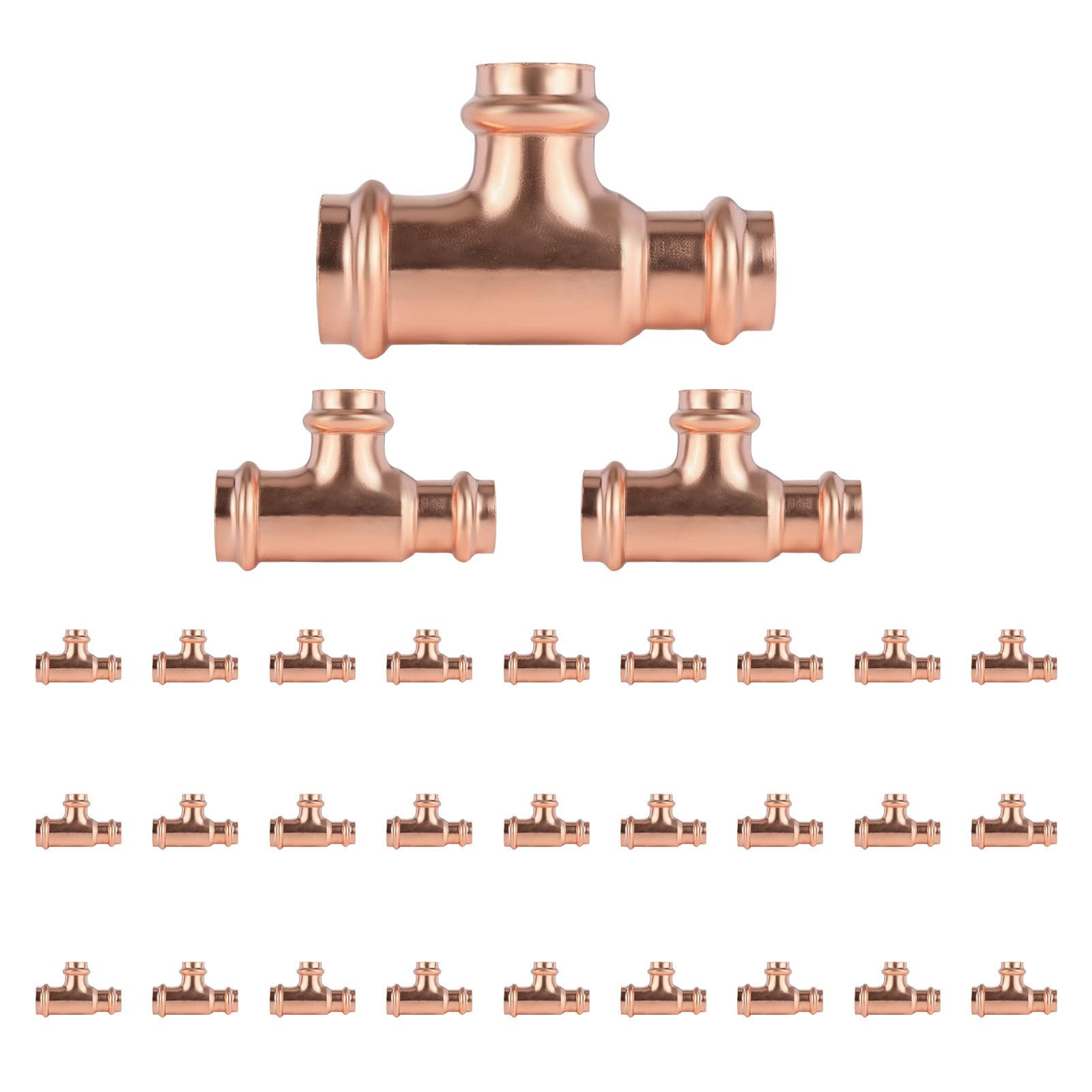 Paquete de 30 Conectores en T reductores de Cobre GUOFIS, 1" P x 3/4" P x 3/4", Conector en T Reductor de presión para plomería, derivación de transición de tamaño de tubería de Tres vías