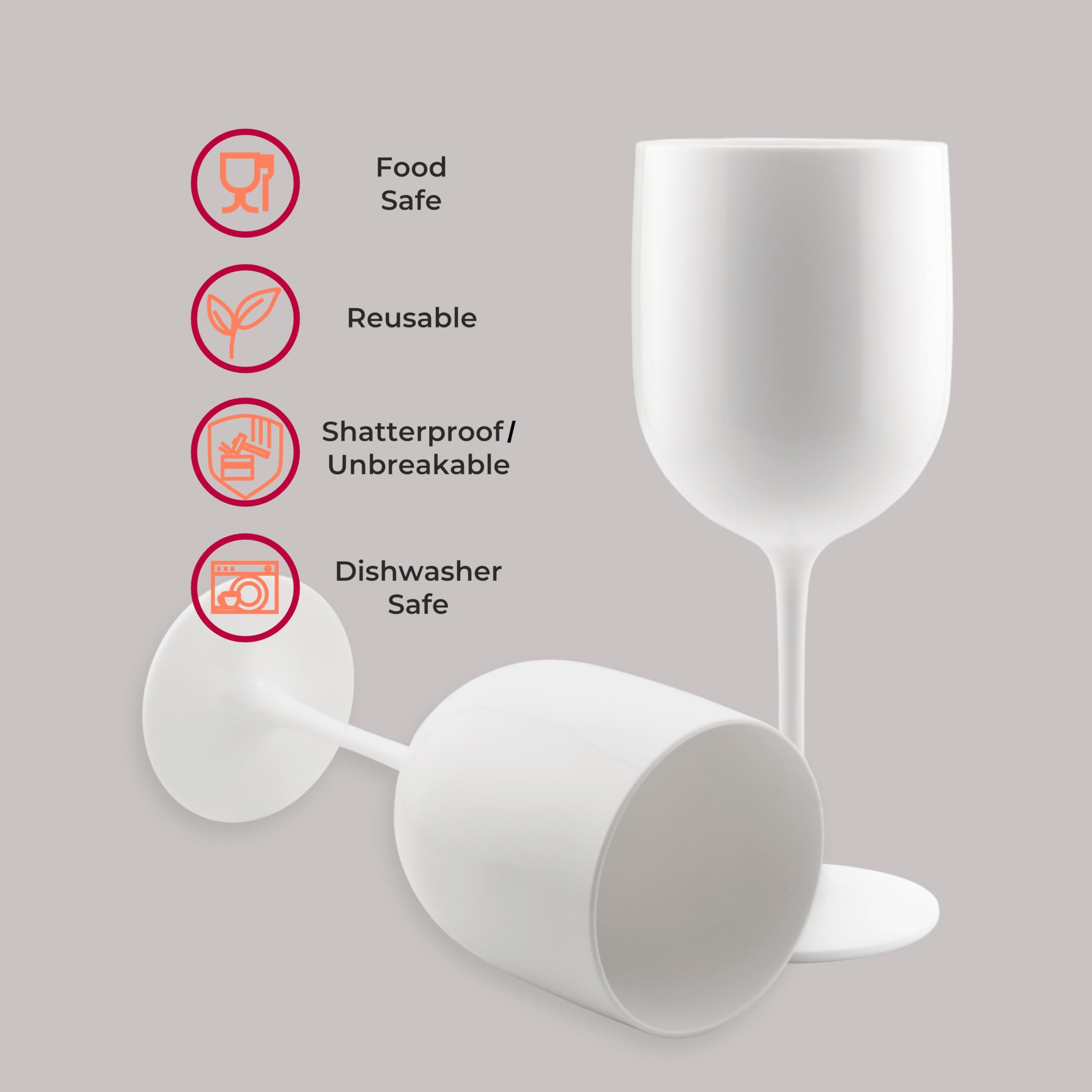 FOX&GRAPES Copas de vino de plástico blanco | Juego de 12 | Irrompibles/inastillables, reutilizables/reciclables, aptas para alimentos, aptas para lavavajillas, para cumpleaños y fiestas, 16 onzas