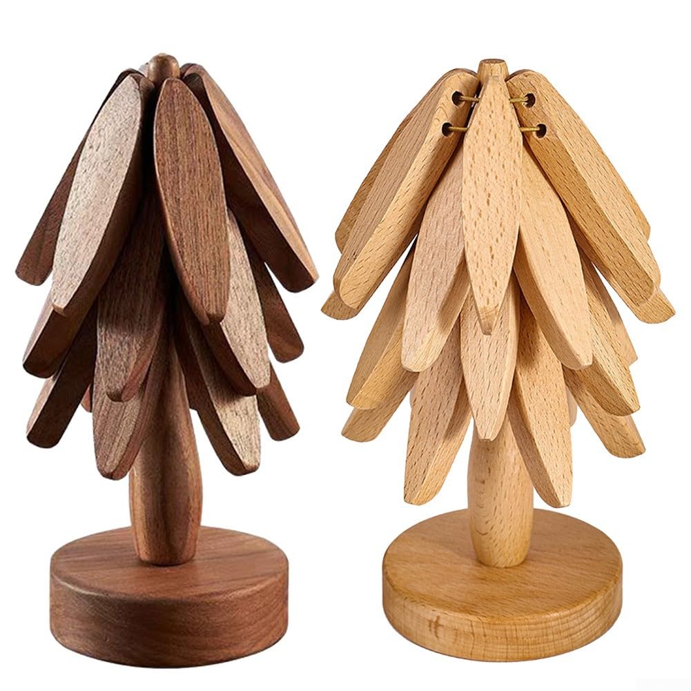 HEBEOT Set di sottopentola in legno a forma di albero per piatti caldi, accessorio da cucina