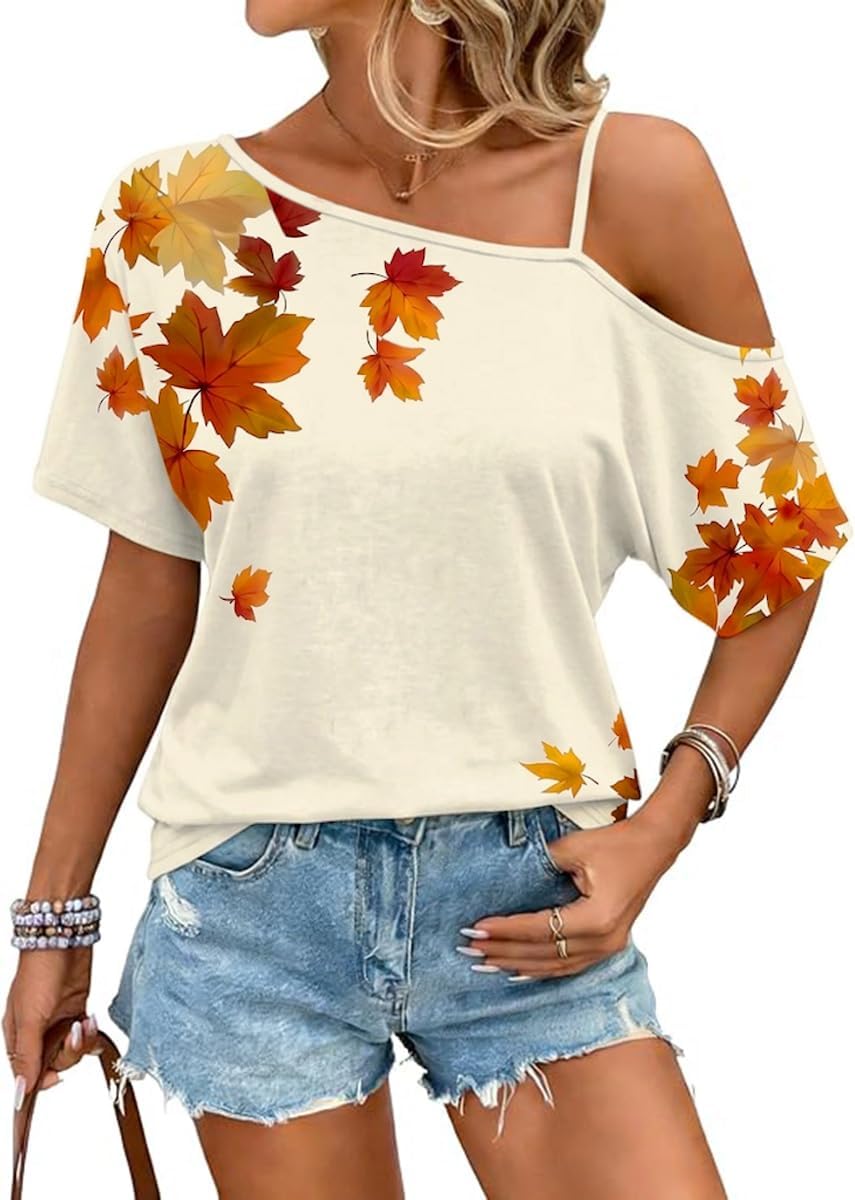 Off Shoulder Halloween Shirt Women Fall Holiday Short Sleeve Tee image 5
