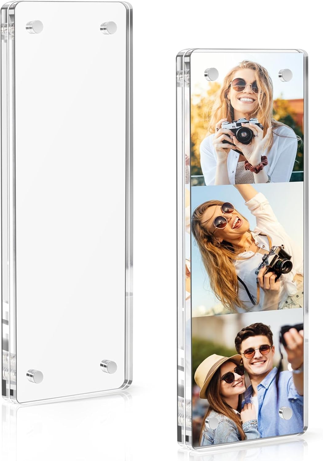 PICASSO SIGNAGE Horizontal-Vertical Strip Magnetic Fridge Photo Frame for 3 Photos | 2x6 Acrylic Clear Double-Sided Display | Strong Magnet Photo Booth Strip Frame | Personalised Father’s Day Gift (Set of 1)